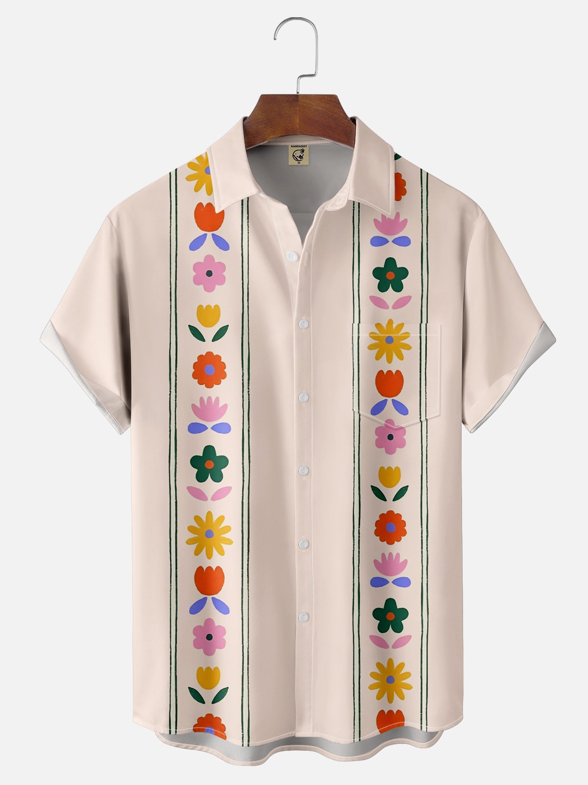 Moisture-wicking Floral Chest Pocket Bowling Shirt