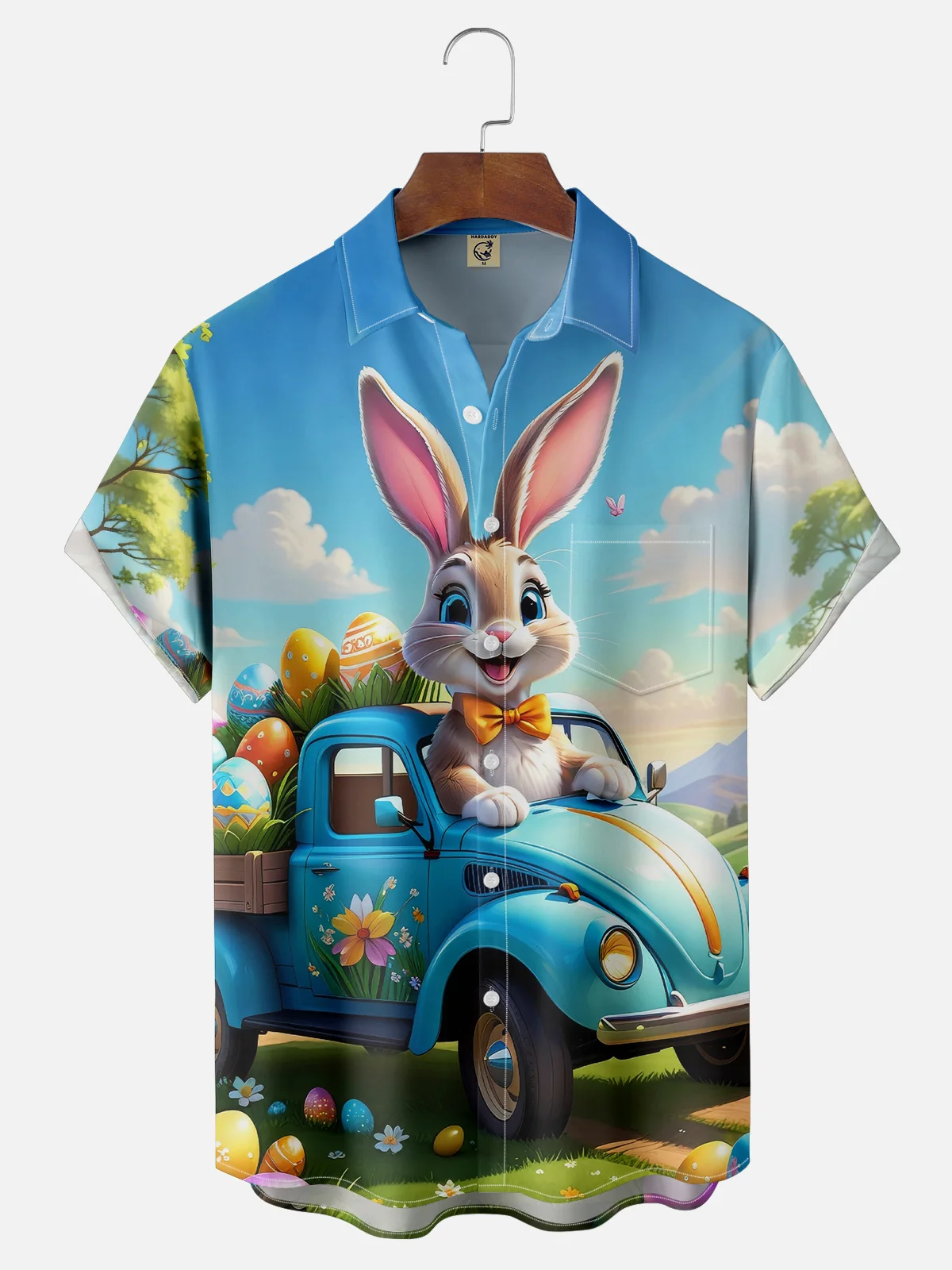 Moisture-wicking Easter Rabbit Egg Car Chest Pocket Casual Shirt