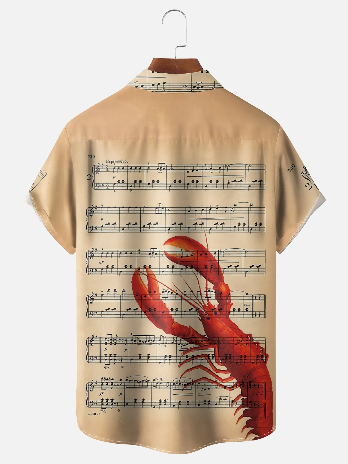 Moisture-wicking Sheet Music Lobster Chest Pocket Hawaiian Shirt