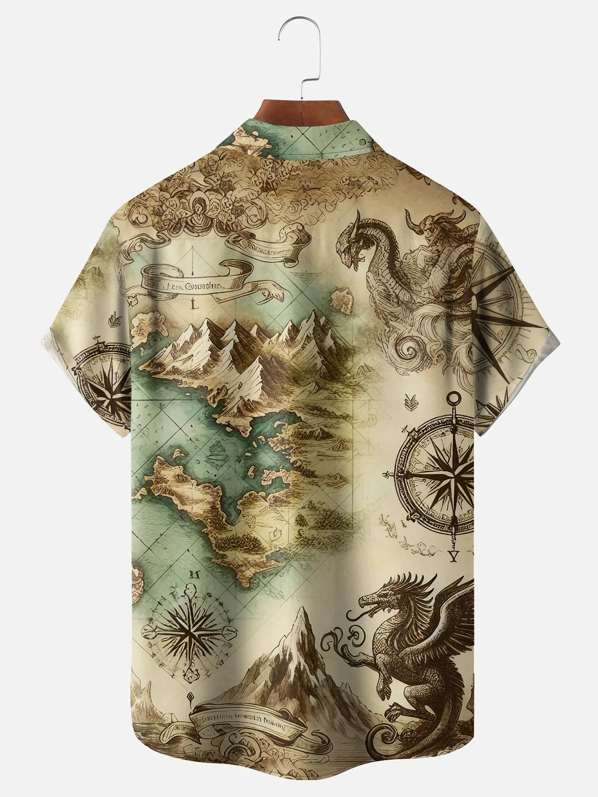 Moisture-wicking Ocean Map Dragon Chest Pocket Casual Shirt