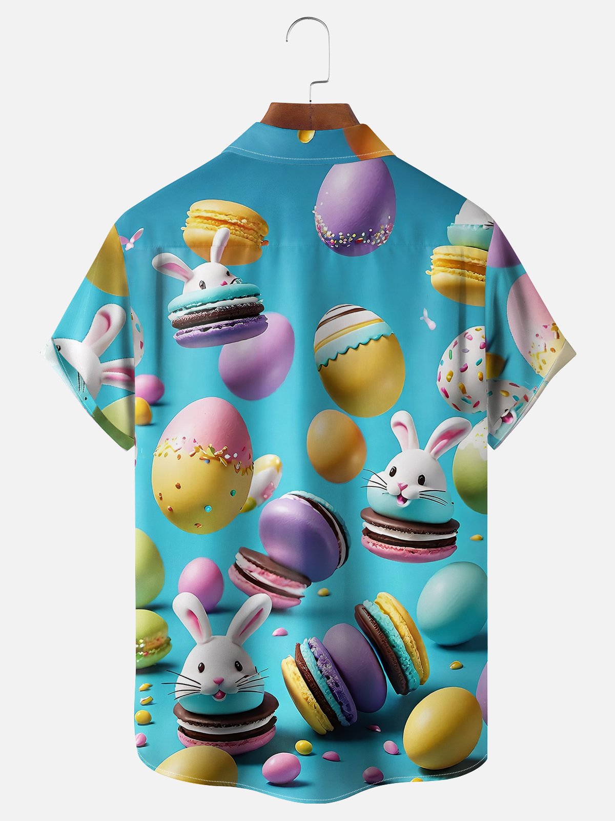 Moisture-wicking Easter Bunny Egg Art Chest Pocket Casual Shirt