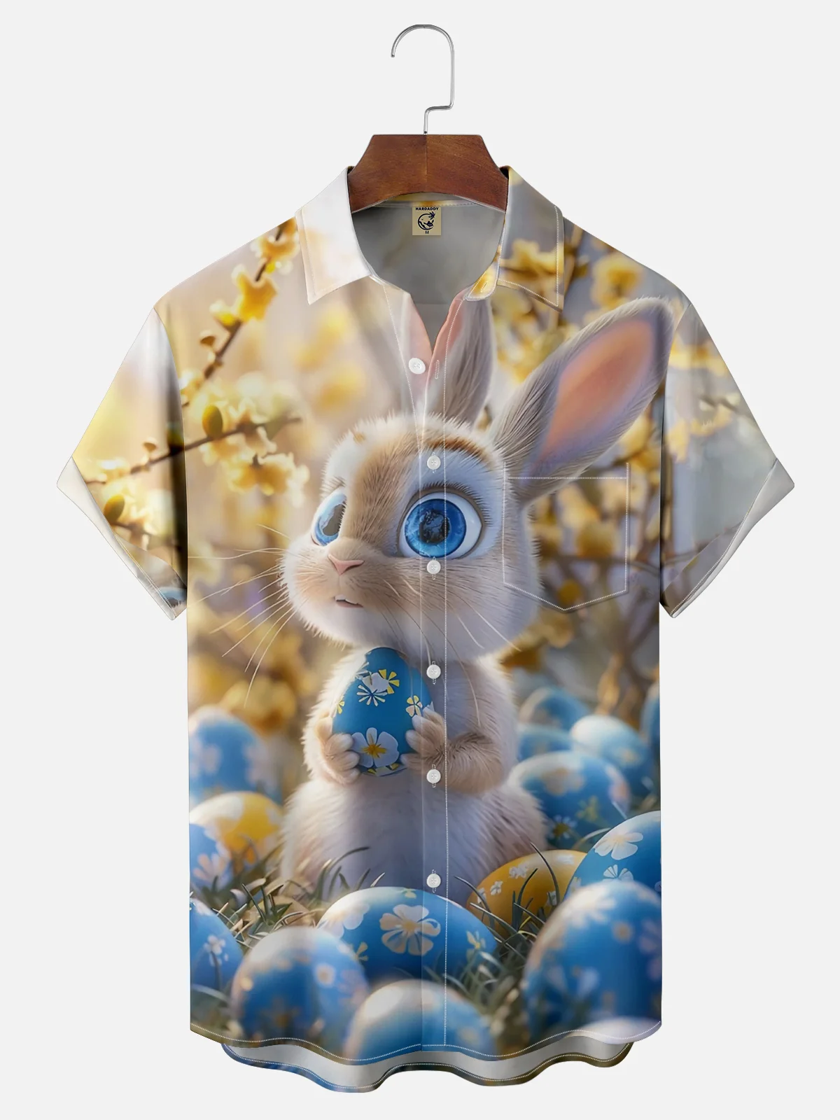 Moisture-wicking Happy Easter Bunny Egg Art Chest Pocket Casual Shirt