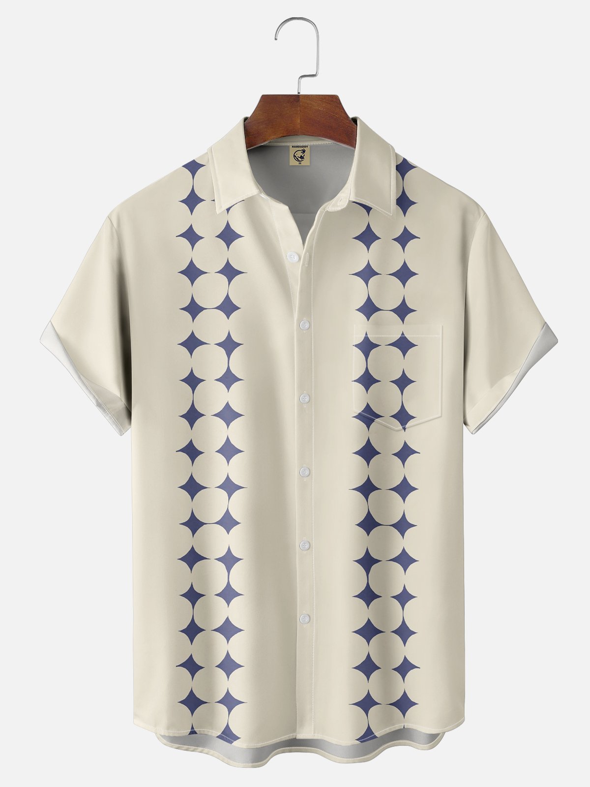 Moisture-wicking Geomatric Chest Pocket Bowling Shirt