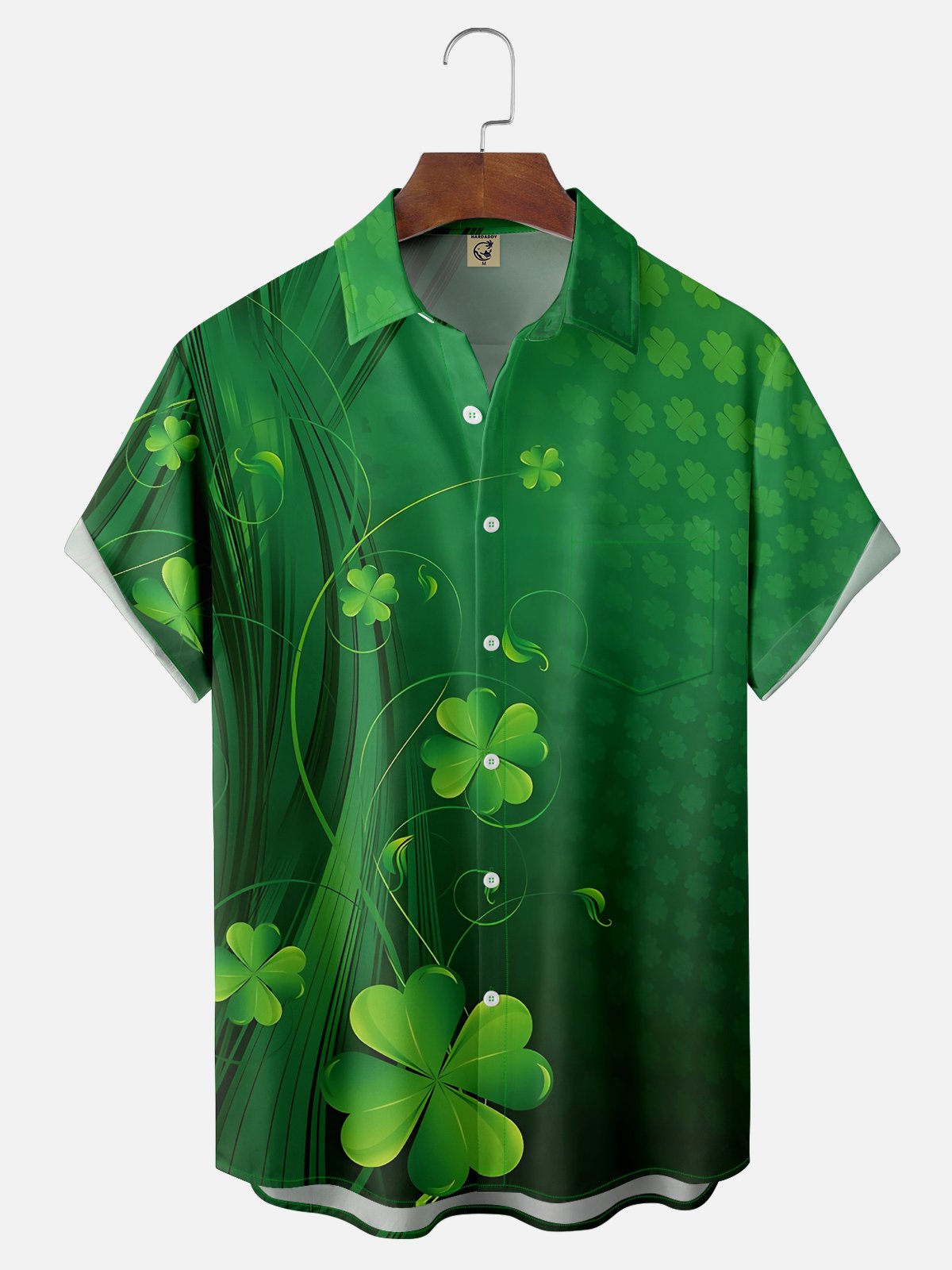 Moisture-wicking St. Patrick's Day Four Leaf Clover Chest Pocket Casual Shirt