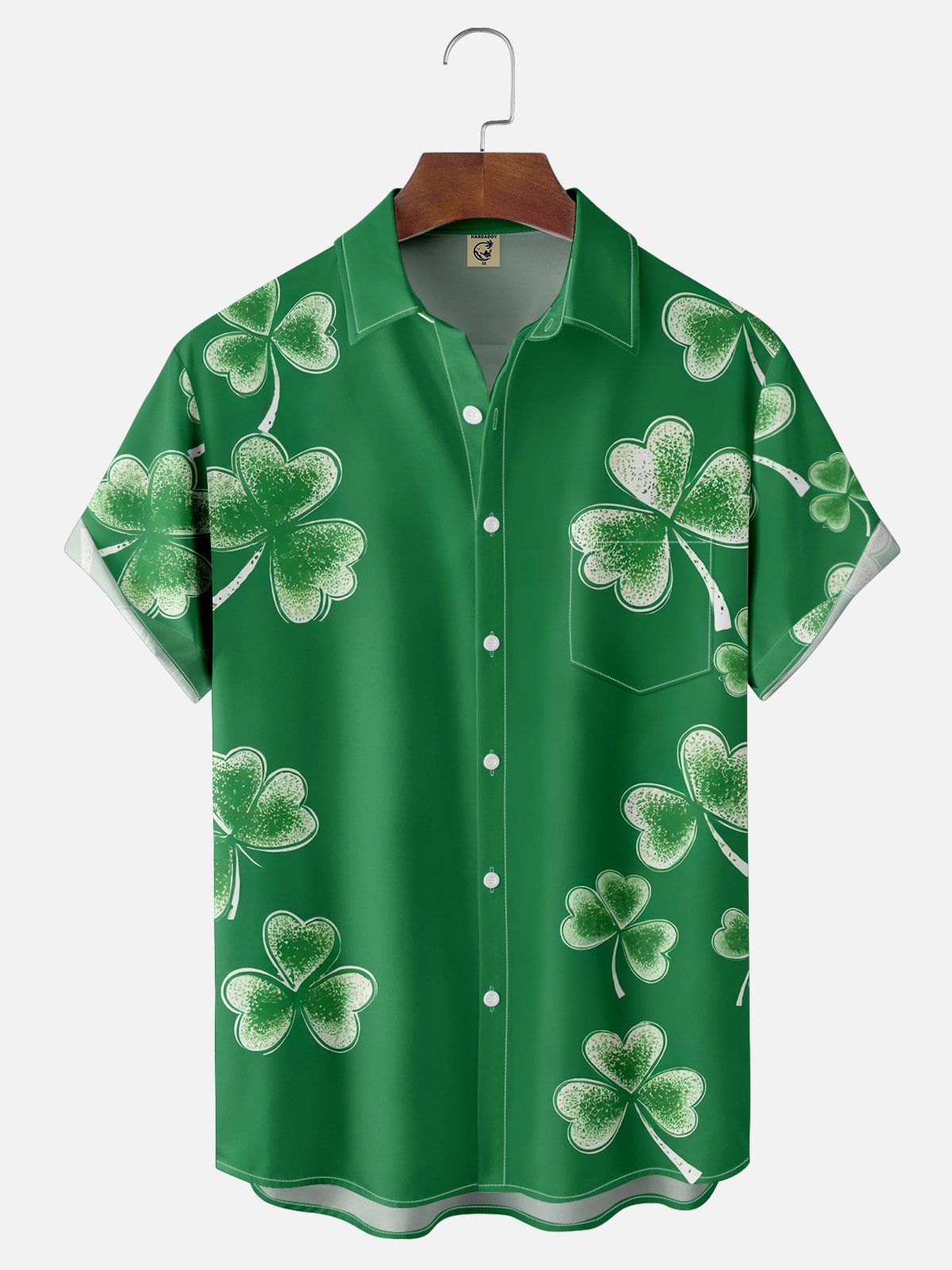 Moisture Wicking St. Patrick's Day Shamrock Chest Pocket Hawaiian Shirt