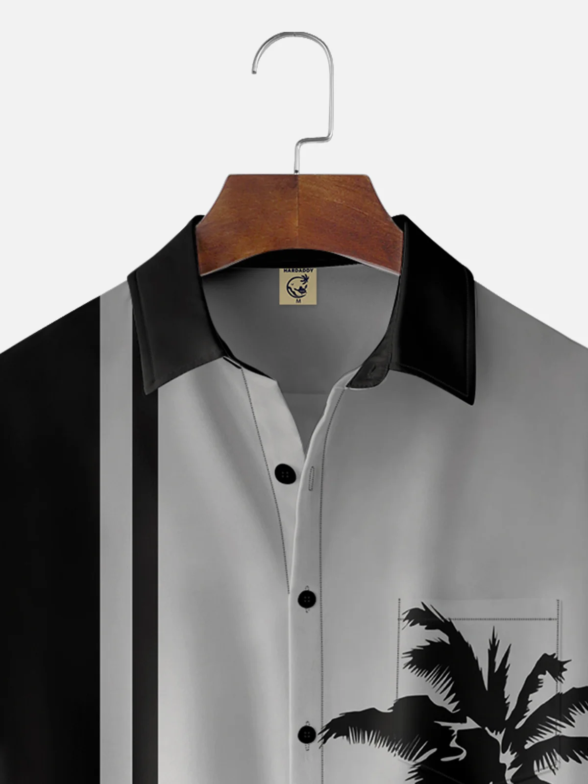 Moisture Wicking Striped Coconut Tree Chest Pocket Casual Bowling Shirt