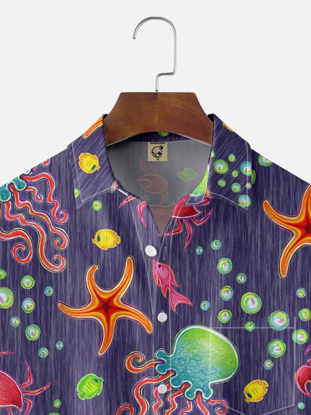 Moisture-wicking Starfish Octopus Coral Crab Chest Pocket Hawaiian Shirt