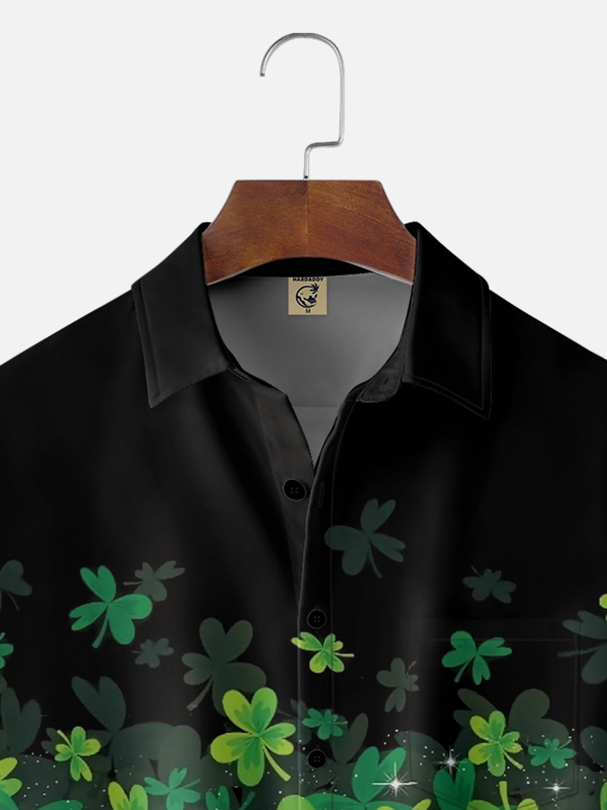 Moisture Wicking St. Patrick's Day Four Leaf Clover Chest Pocket Hawaiian Shirt