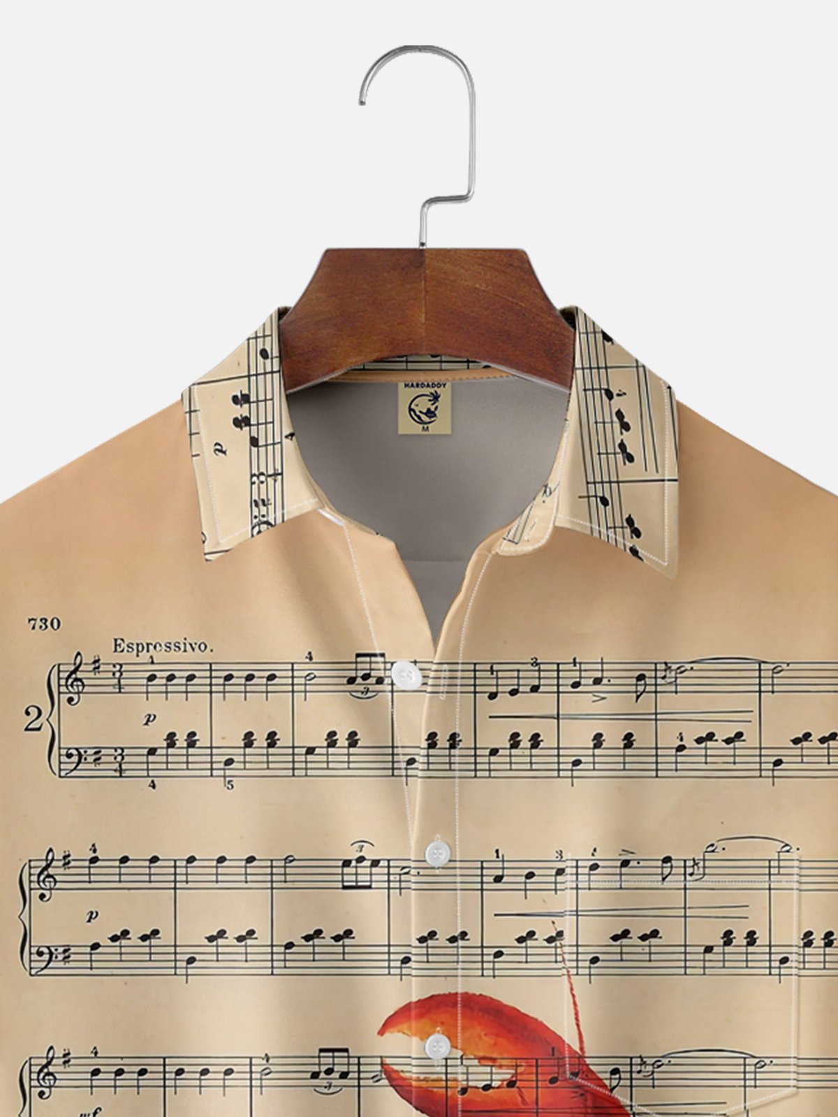 Moisture-wicking Sheet Music Lobster Chest Pocket Hawaiian Shirt