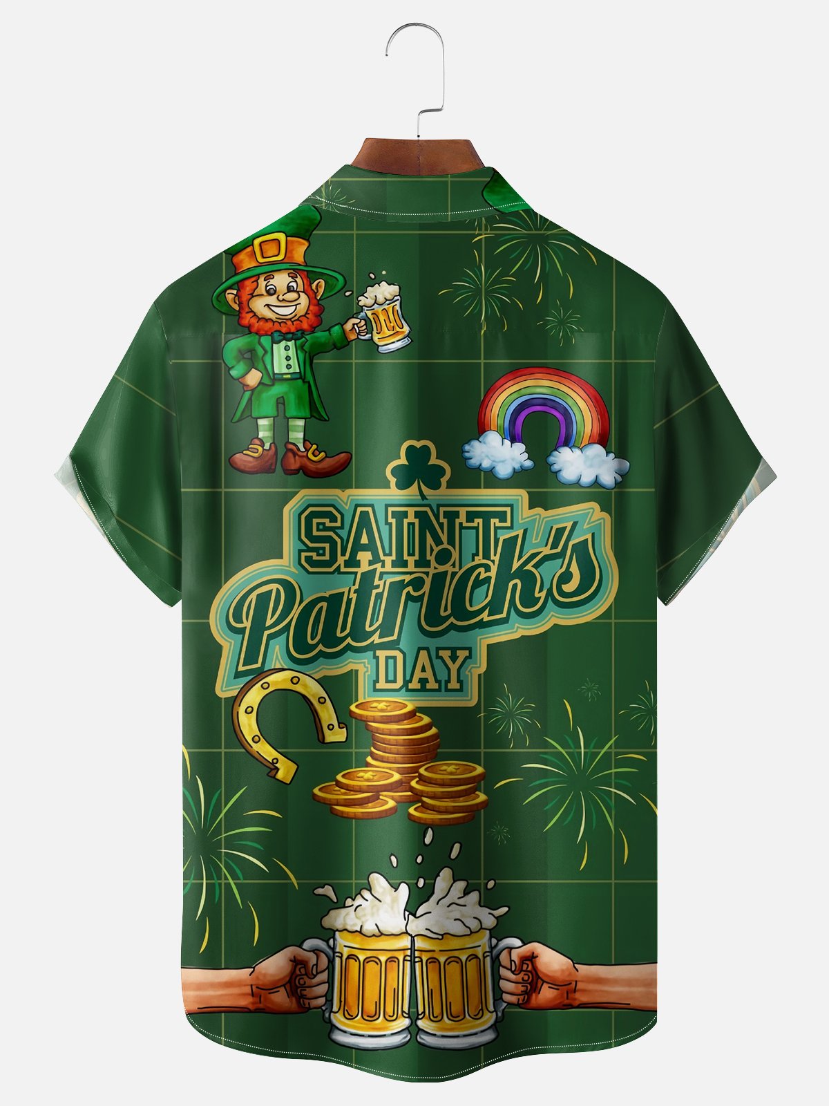 Moisture Wicking St. Patrick's Day Beer Gnome Chest Pocket Hawaiian Shirt