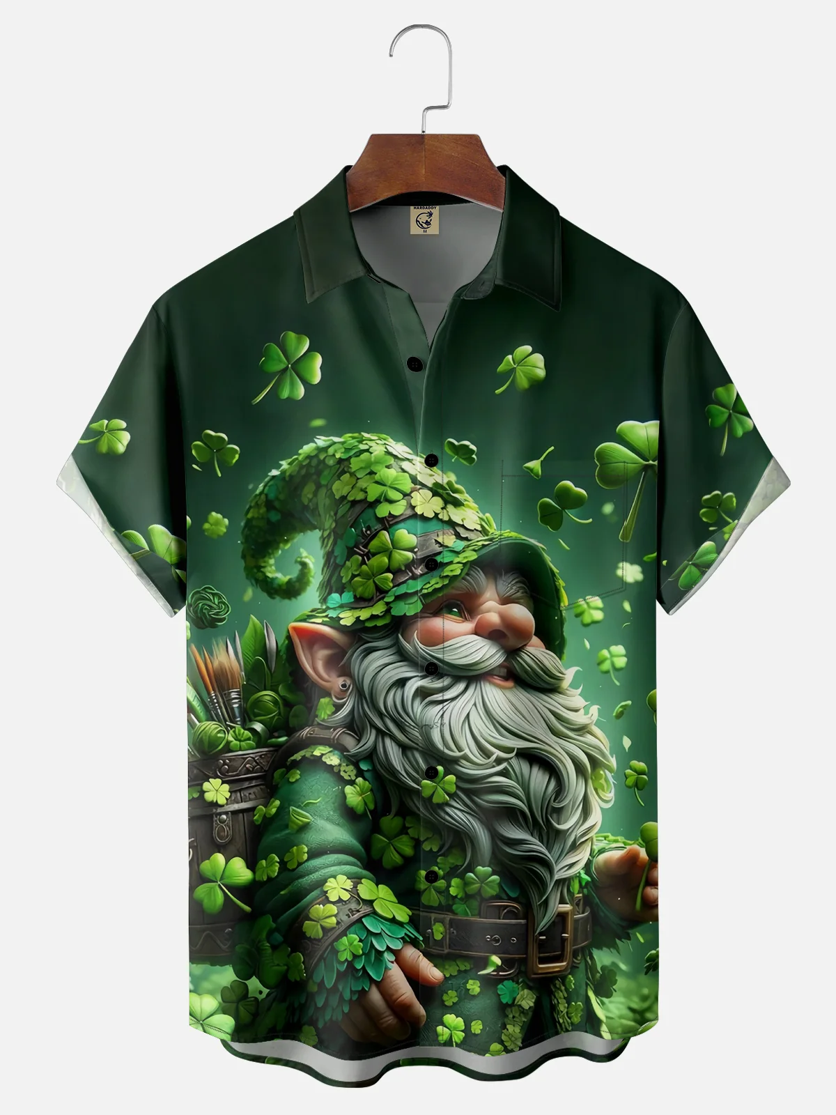 Moisture-wicking St. Patrick'S Day Clover Gnome Chest Pocket Casual Shirt