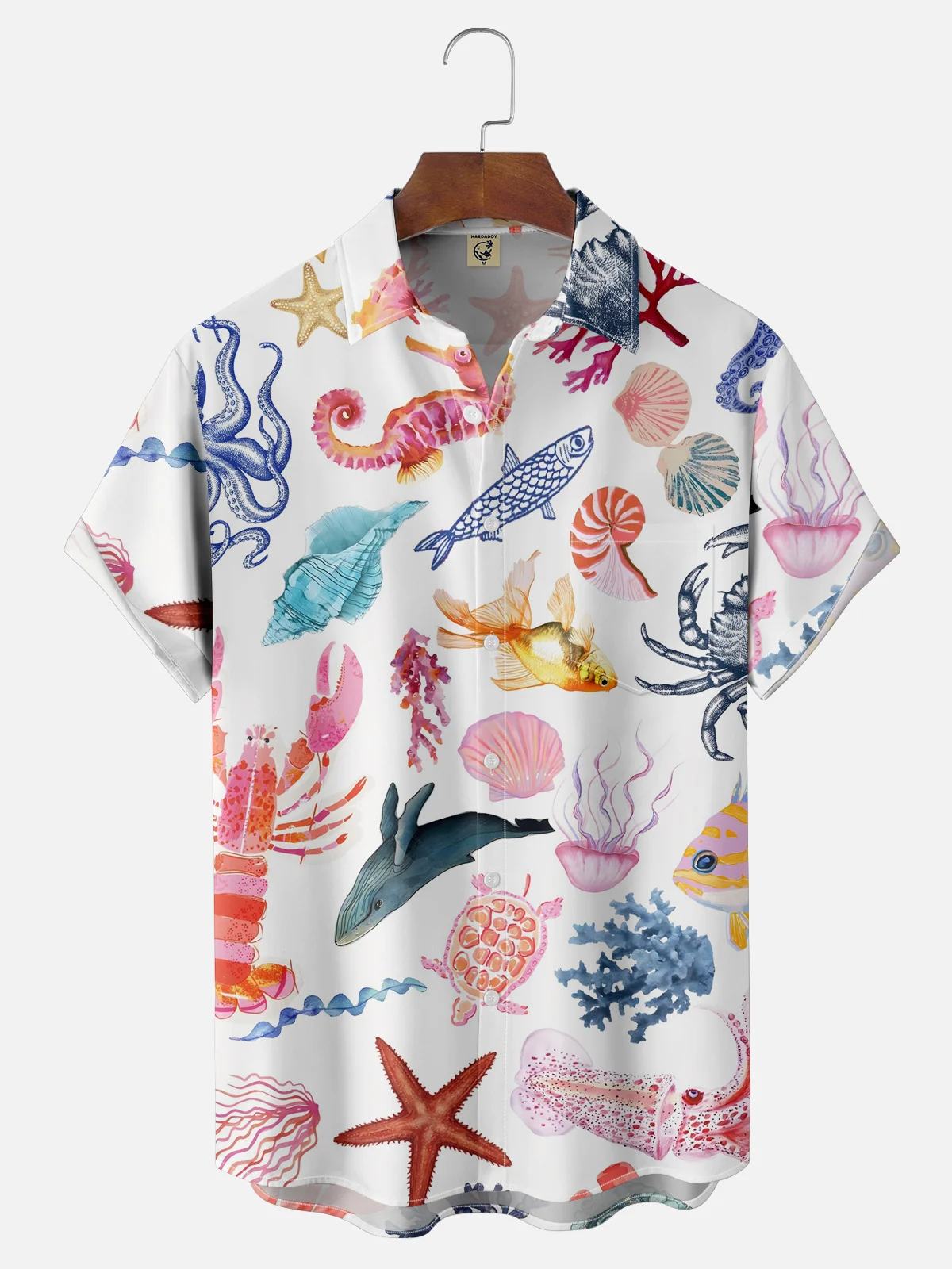 Moisture-wicking Marine Life Chest Pocket Hawaiian Shirt