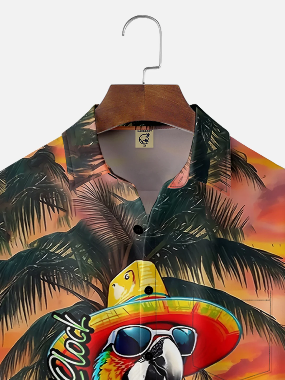 Moisture-wicking Parrot Cocktail "It's 5 O'clock" Chest Pocket Hawaiian Shirt