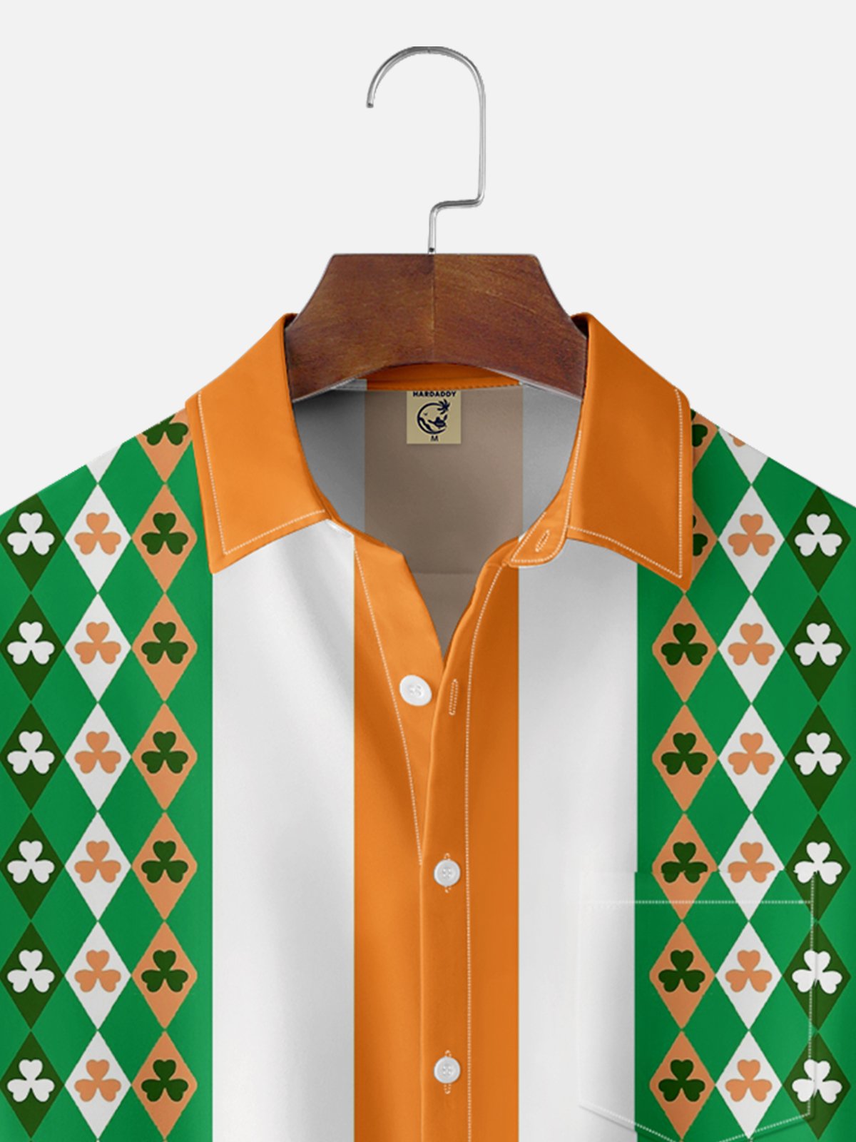 Moisture-wicking St. Patrick's Day Shamrock Stripe Diamond Chest Pocket Bowling Shirt