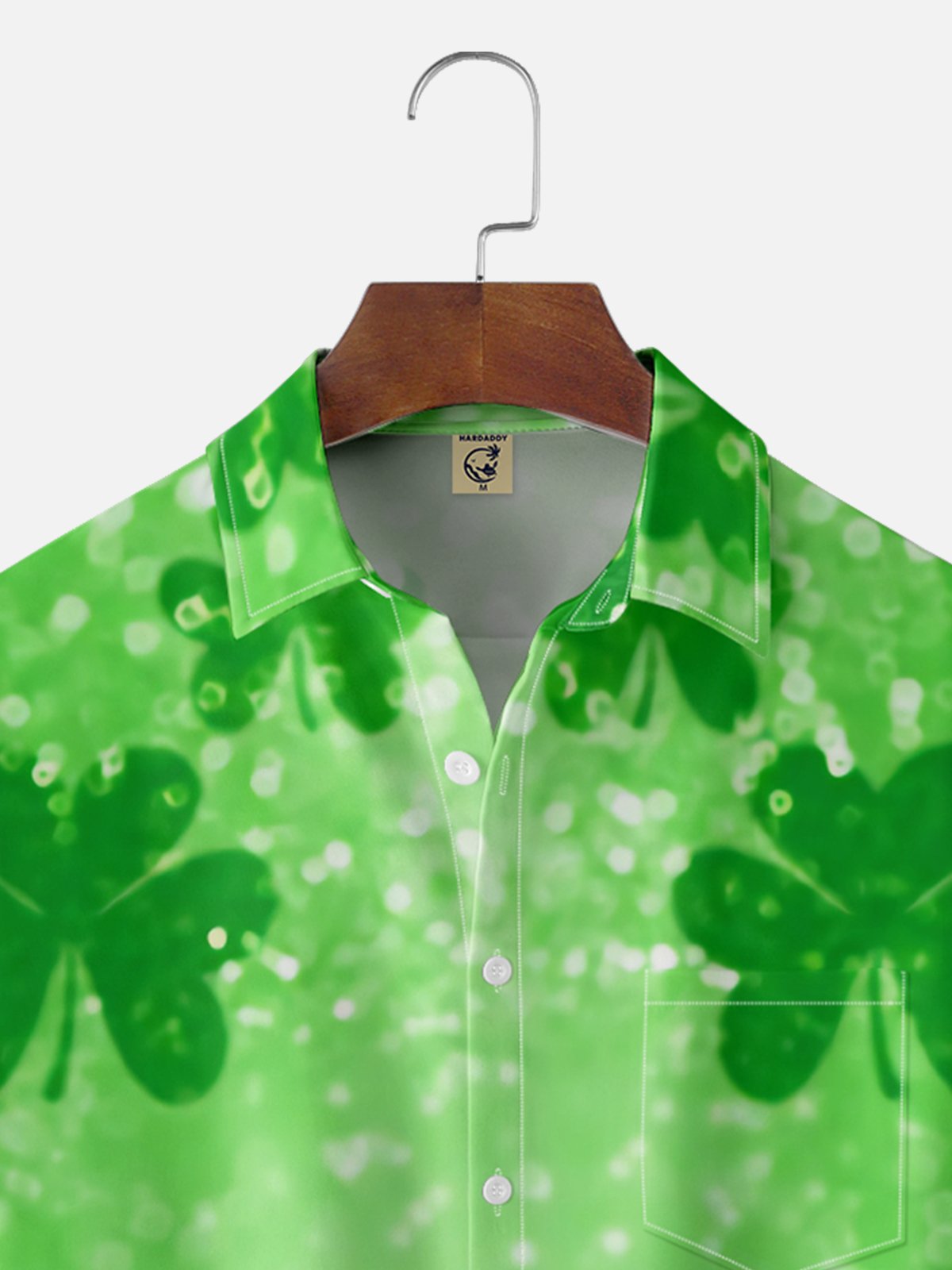 Moisture Wicking St. Patrick's Day Shamrock Chest Pocket Hawaiian Shirt