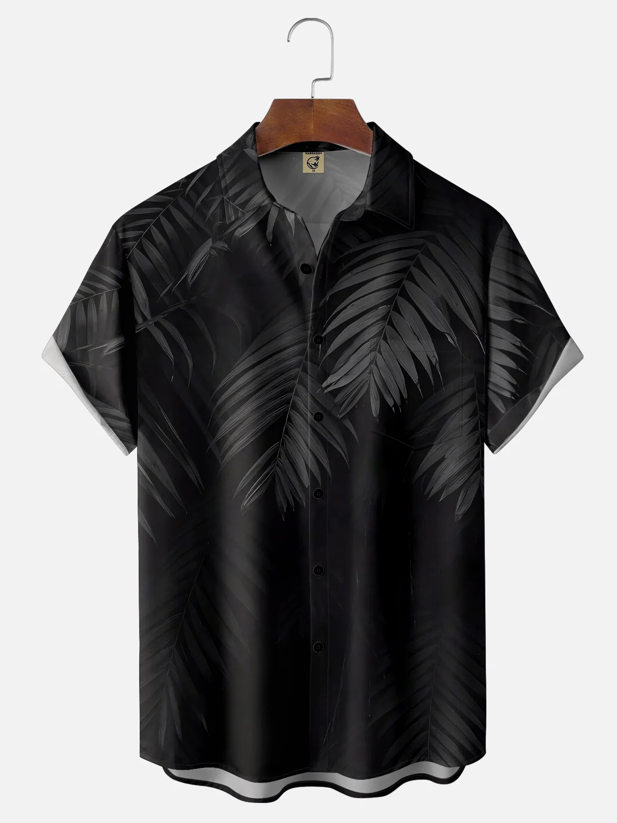 Moisture Wicking Black Botanical Chest Pocket Hawaiian Shirt