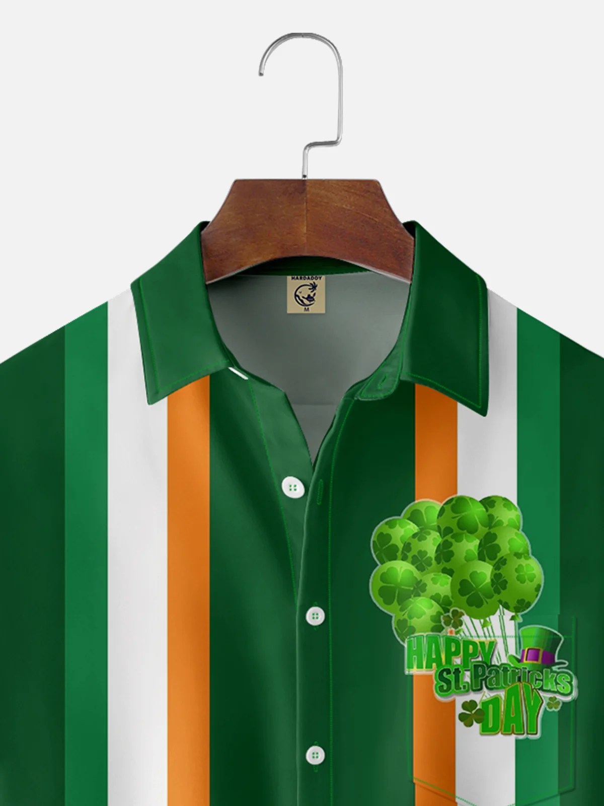 Moisture-wicking Happy St. Patrick'S Day Striped Balloons Chest Pocket Bowling Shirt