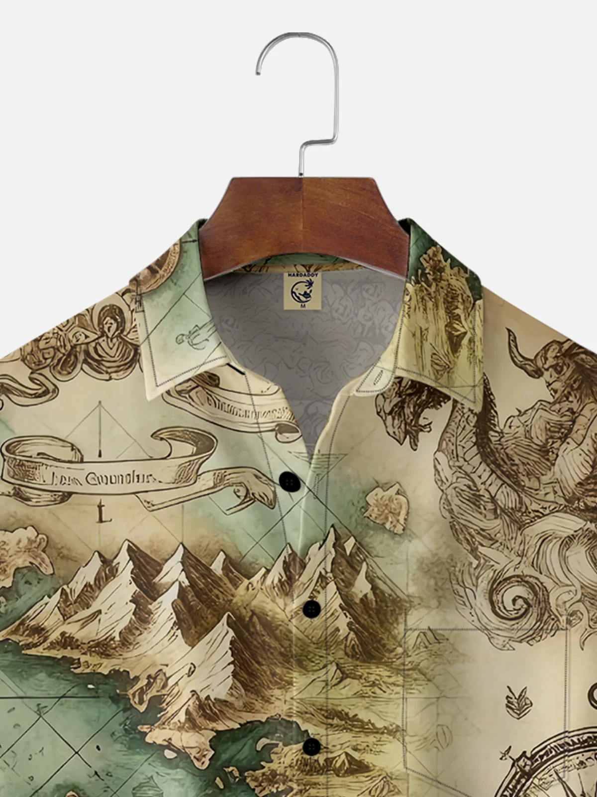 Moisture-wicking Ocean Map Dragon Chest Pocket Casual Shirt