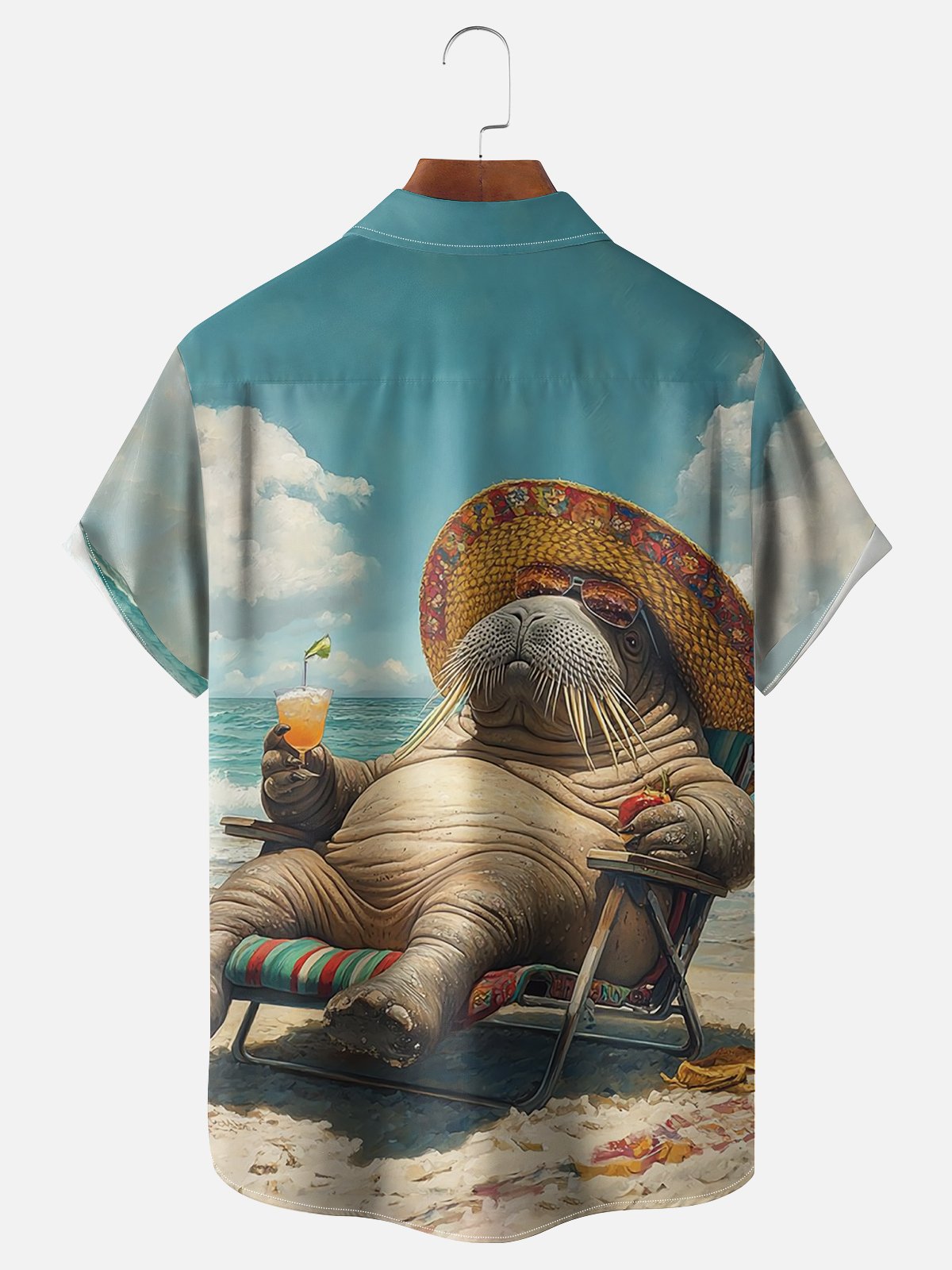 Moisture-wicking Ocean Walrus Relaxing Beach Vacation Chest Pocket Hawaiian Shirt