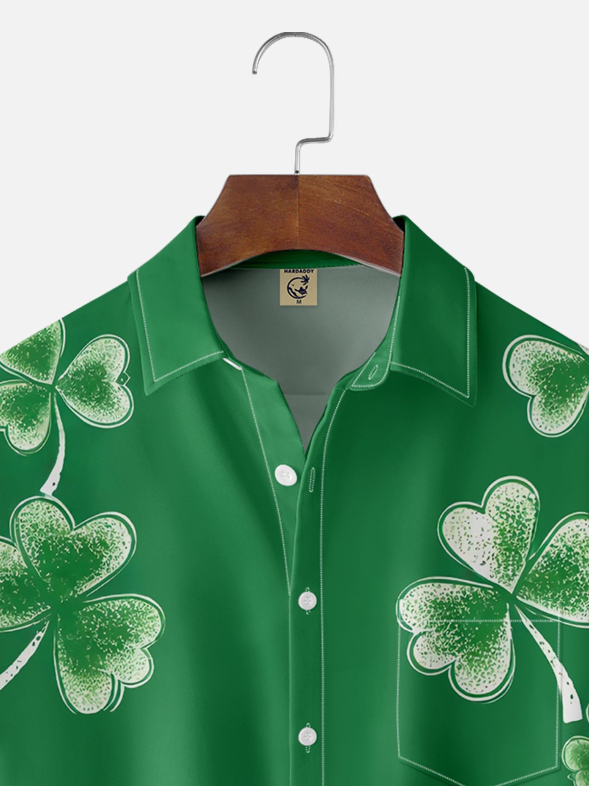 Moisture Wicking St. Patrick's Day Shamrock Chest Pocket Hawaiian Shirt