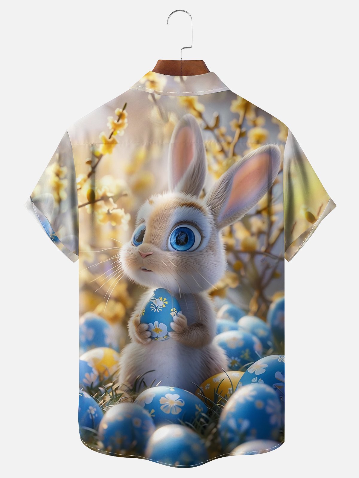 Moisture-wicking Happy Easter Bunny Egg Art Chest Pocket Casual Shirt