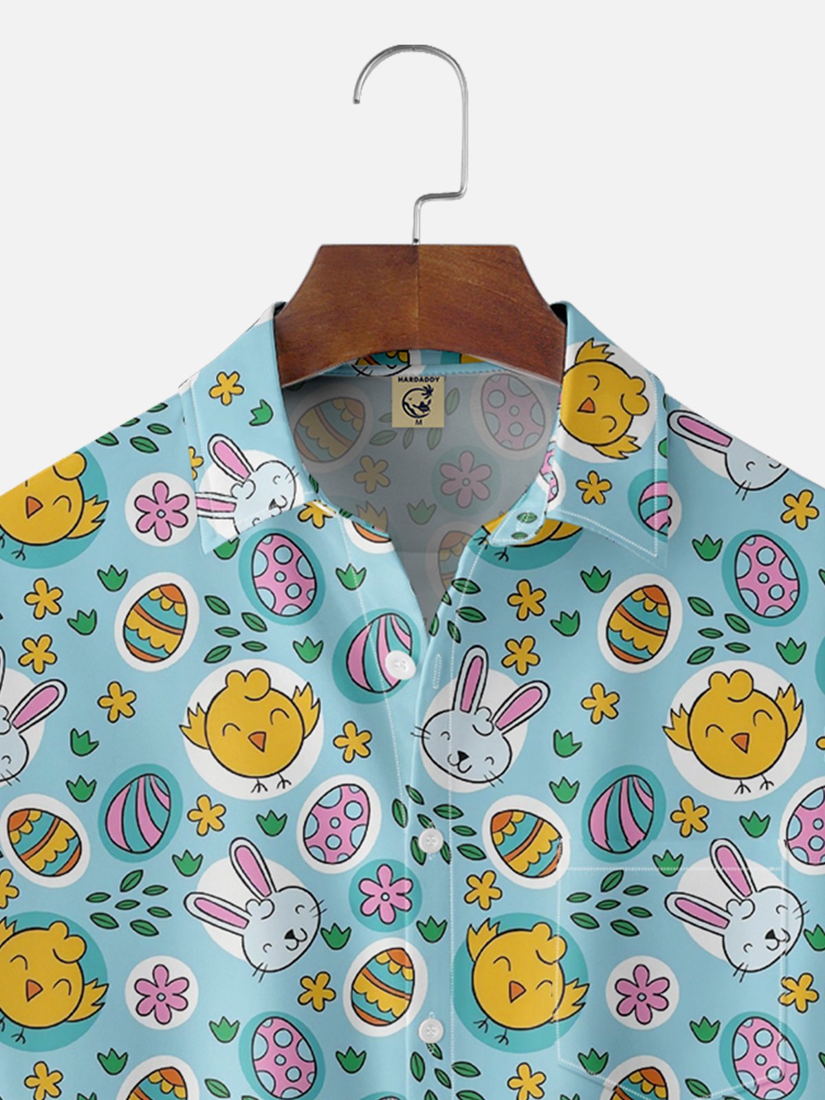 Moisture-wicking Easter Bunny Rabbit Eggs Chest Pocket Casual Shirt