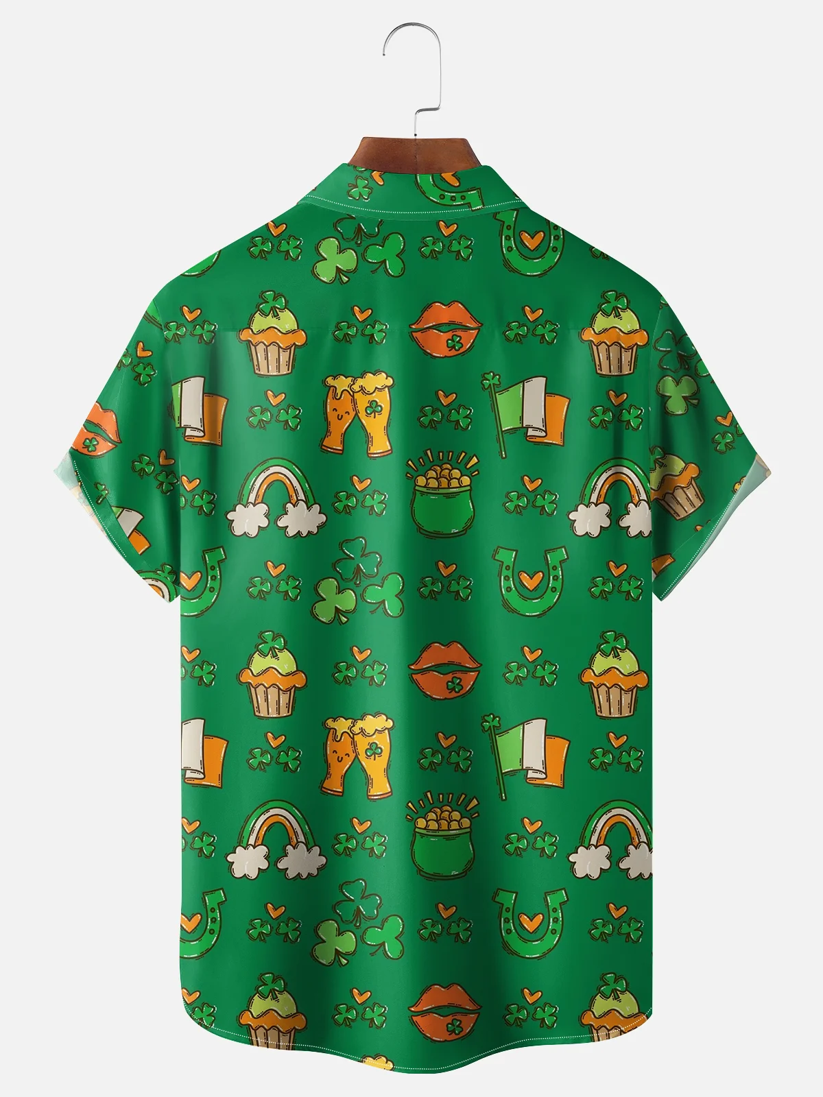 Moisture Wicking St. Patrick's Day Shamrock Beer Chest Pocket Hawaiian Shirt