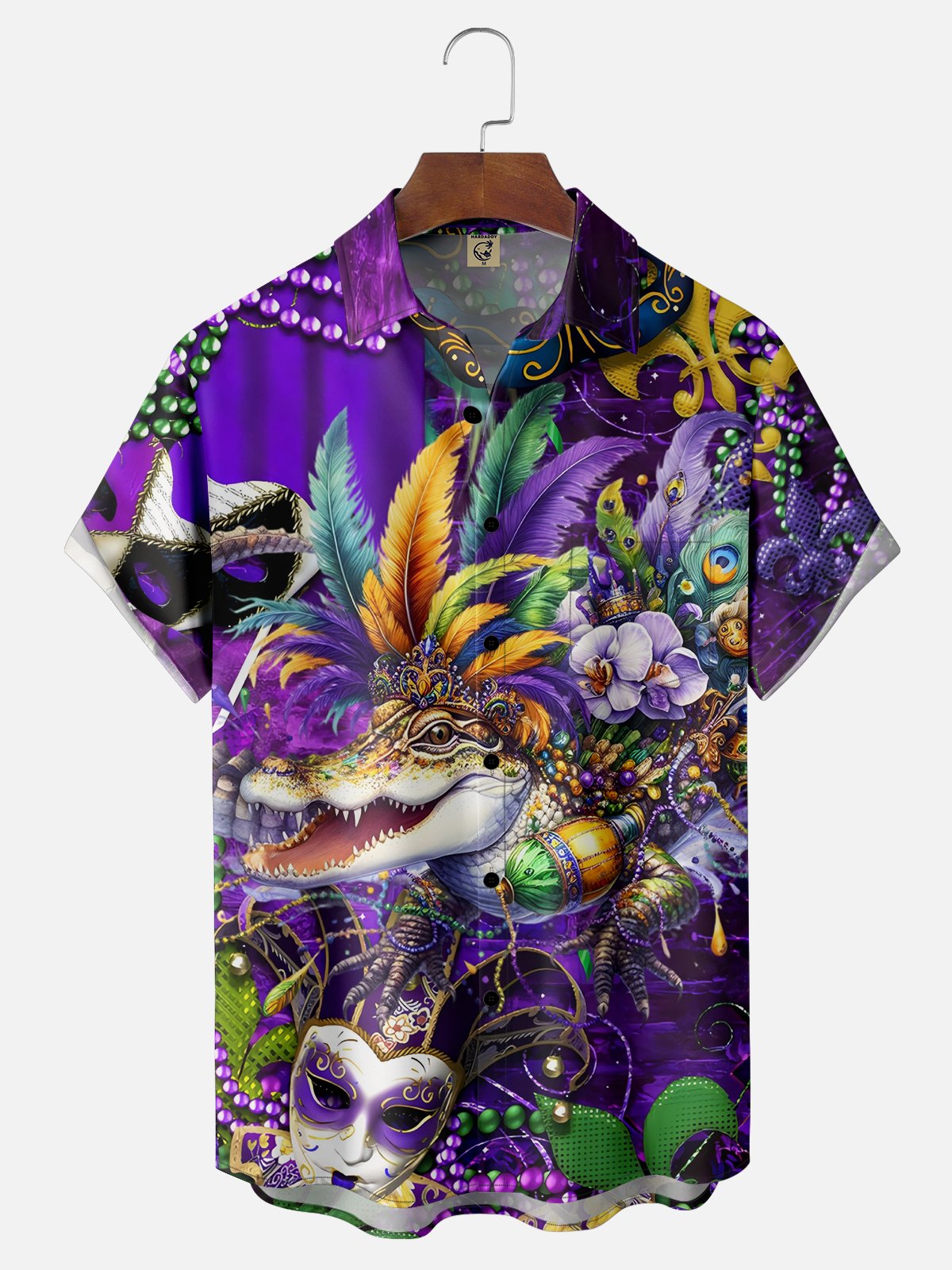 Moisture-wicking Mardi Gras Crocodile Mask Chest Pocket Casual Shirt