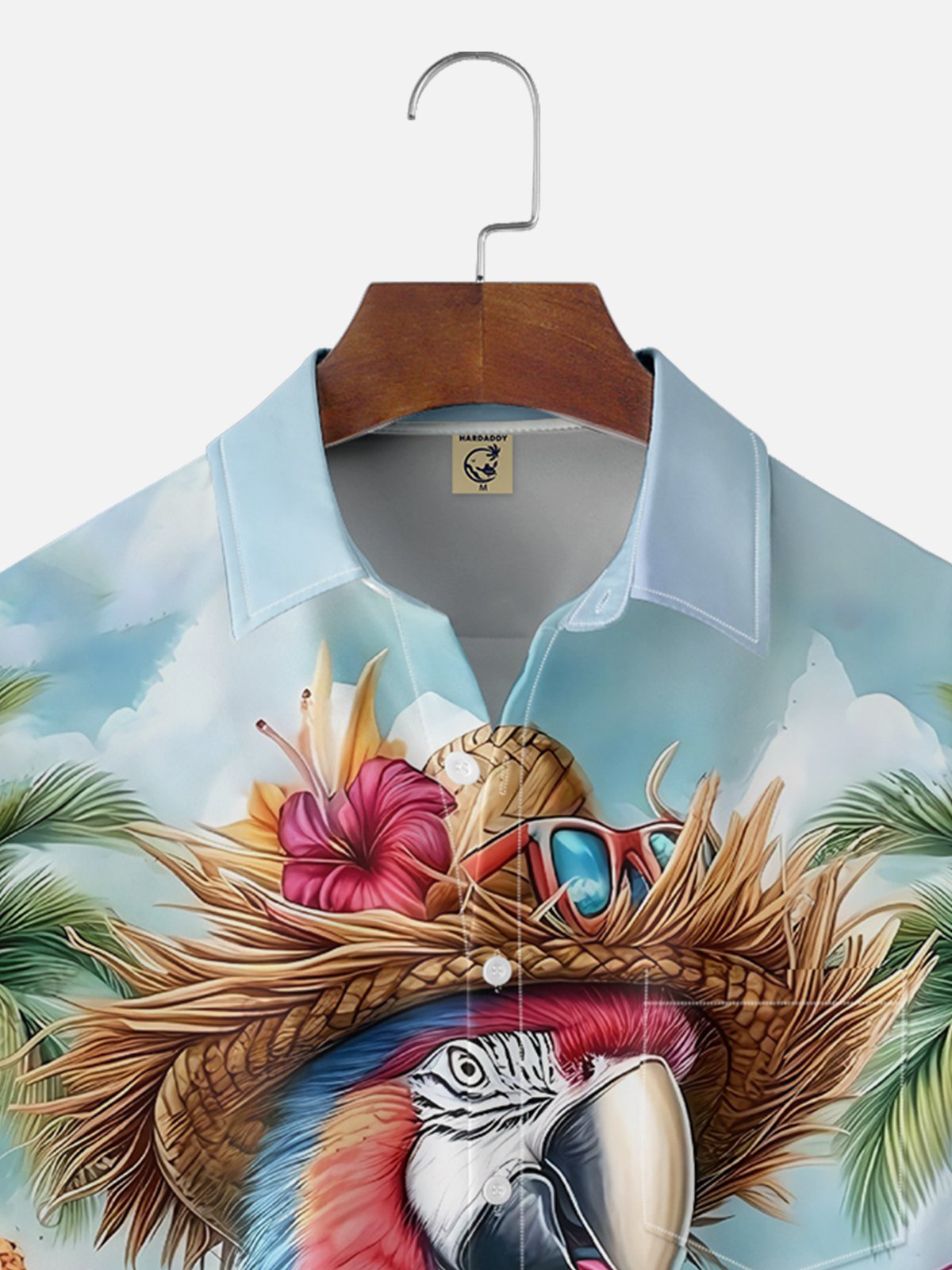 Moisture-wicking Parrot Art "It's Always 5 O'clock" Chest Pocket Hawaiian Shirt