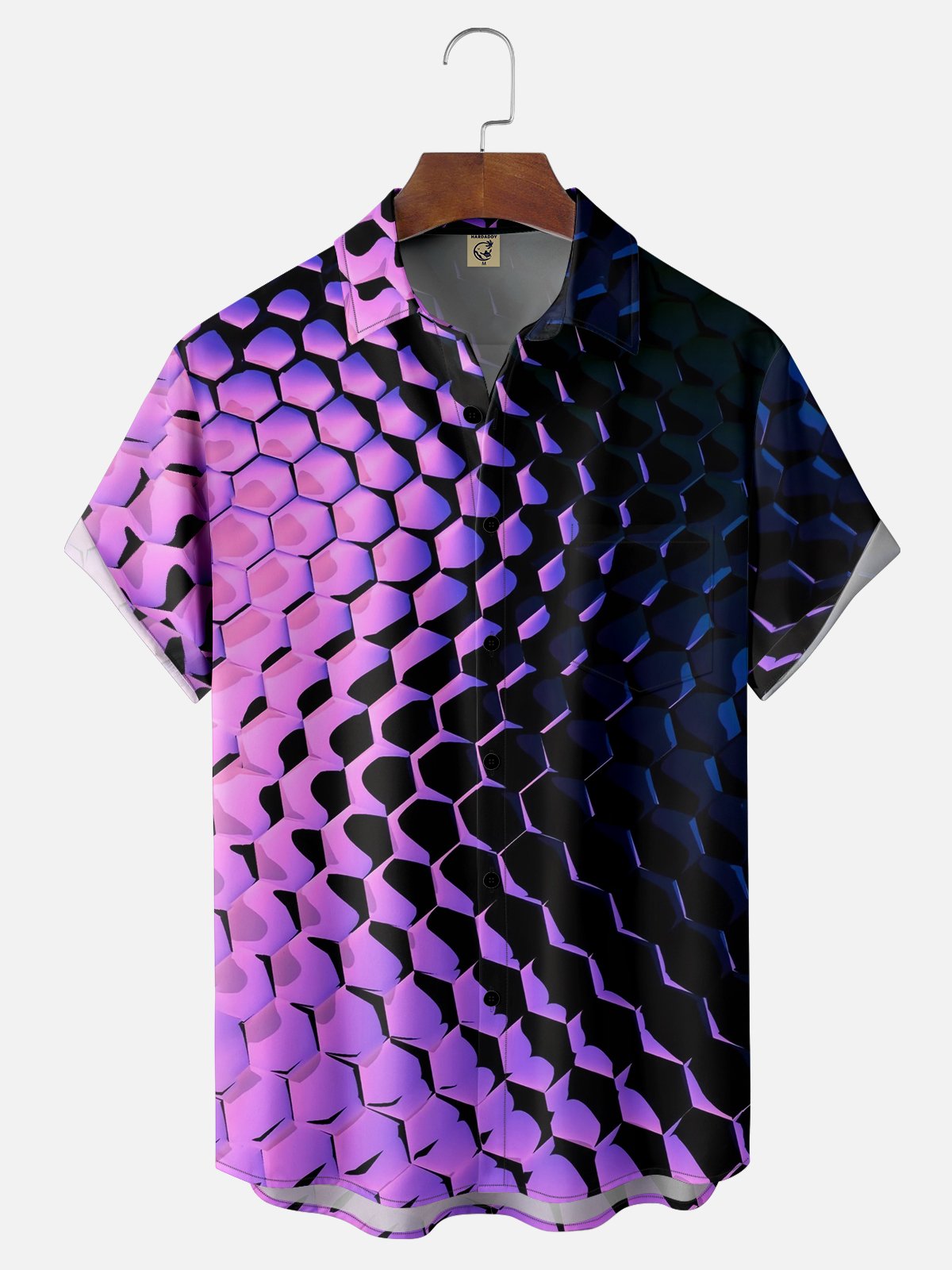 Moisture-wicking Gradient Honeycomb Geomatric Chest Pocket Casual Shirt