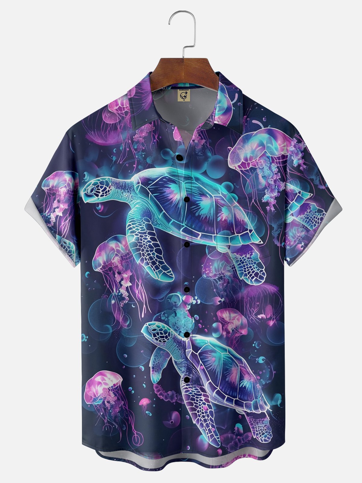 Moisture-wicking Ocean Turtle Jellyfish Chest Pocket Casual Shirt