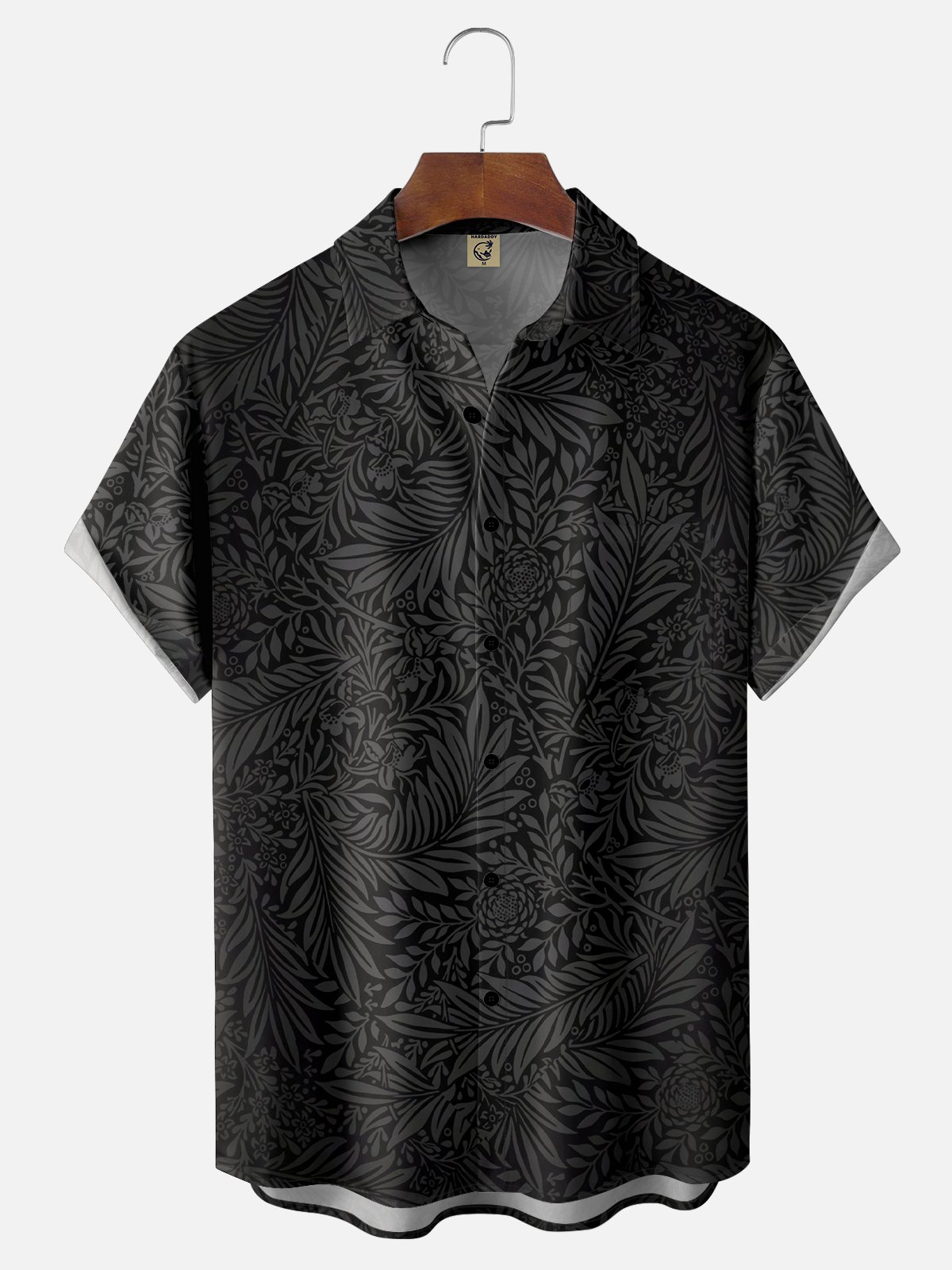 Moisture Wicking Black Botanical Chest Pocket Hawaiian Shirt