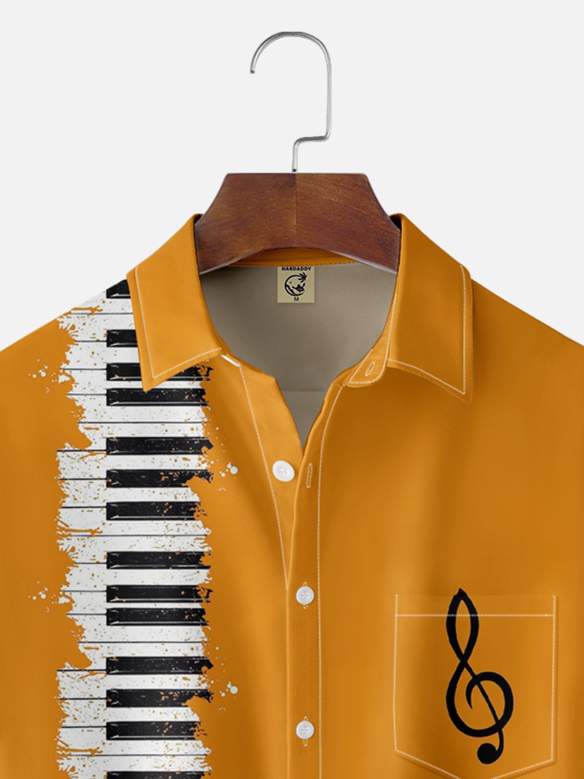 Moisture Wicking Piano Musical Notation Chest Pocket Casual Bowling Shirt