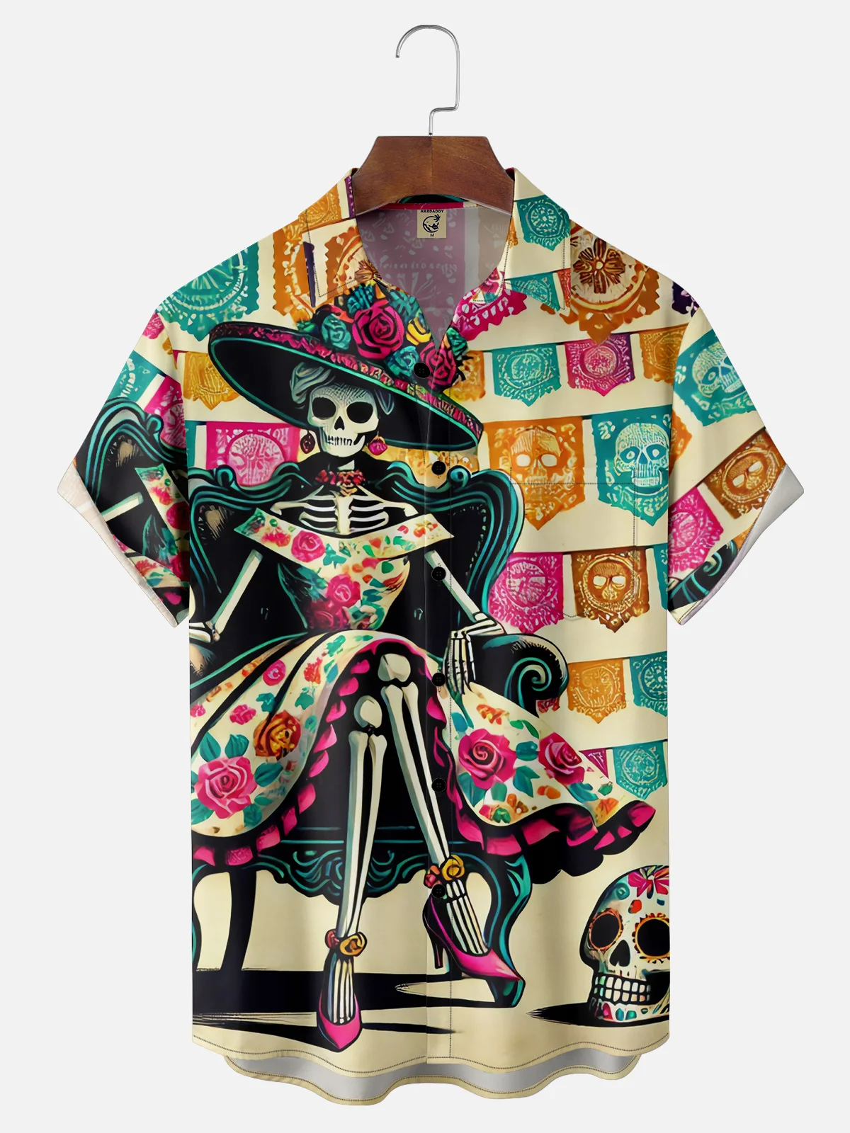 Moisture-wicking Mexican Skeleton Chest Pocket Casual Shirt