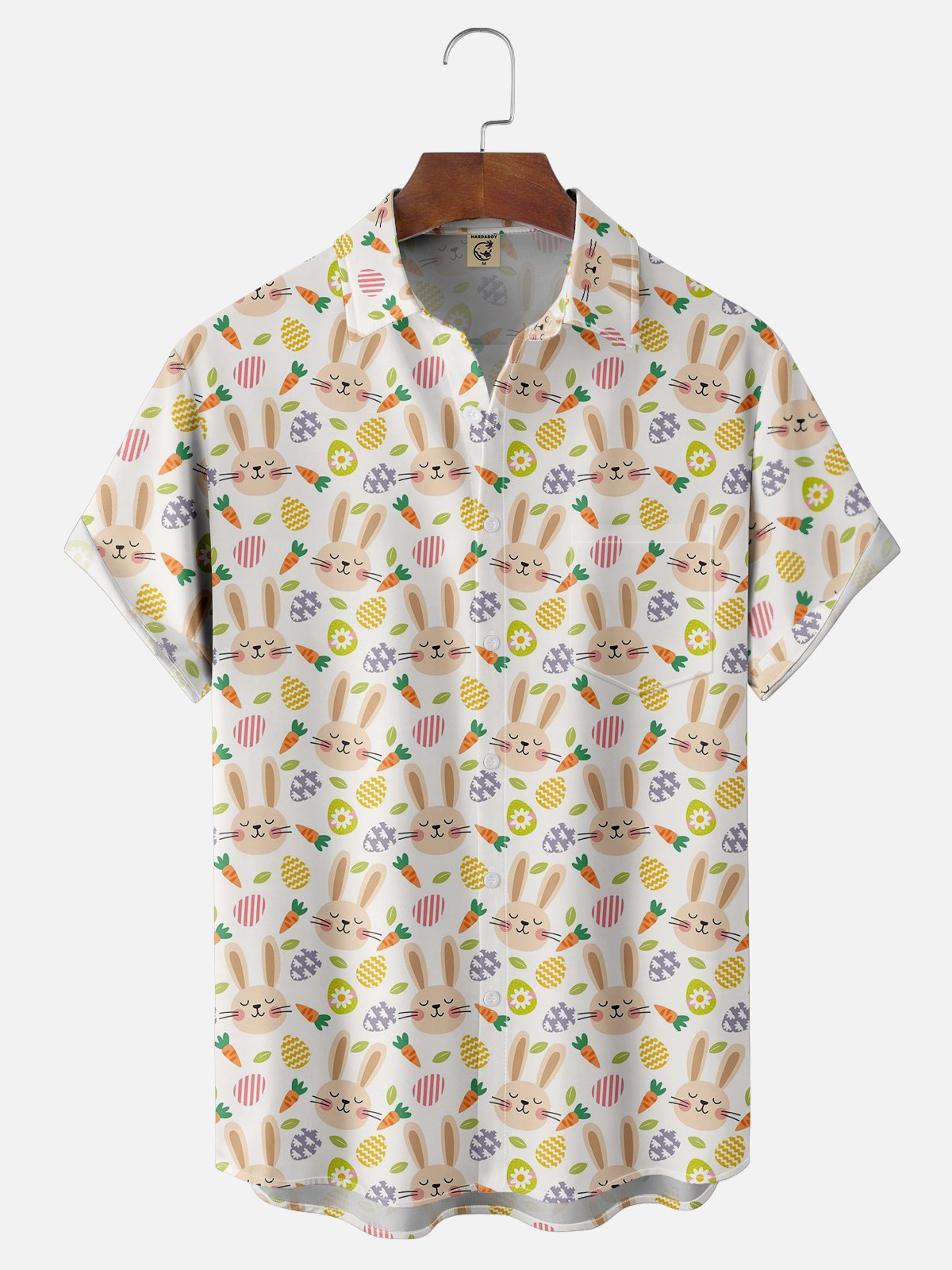 Moisture-wicking Easter Bunny Rabbit Eggs Chest Pocket Casual Shirt