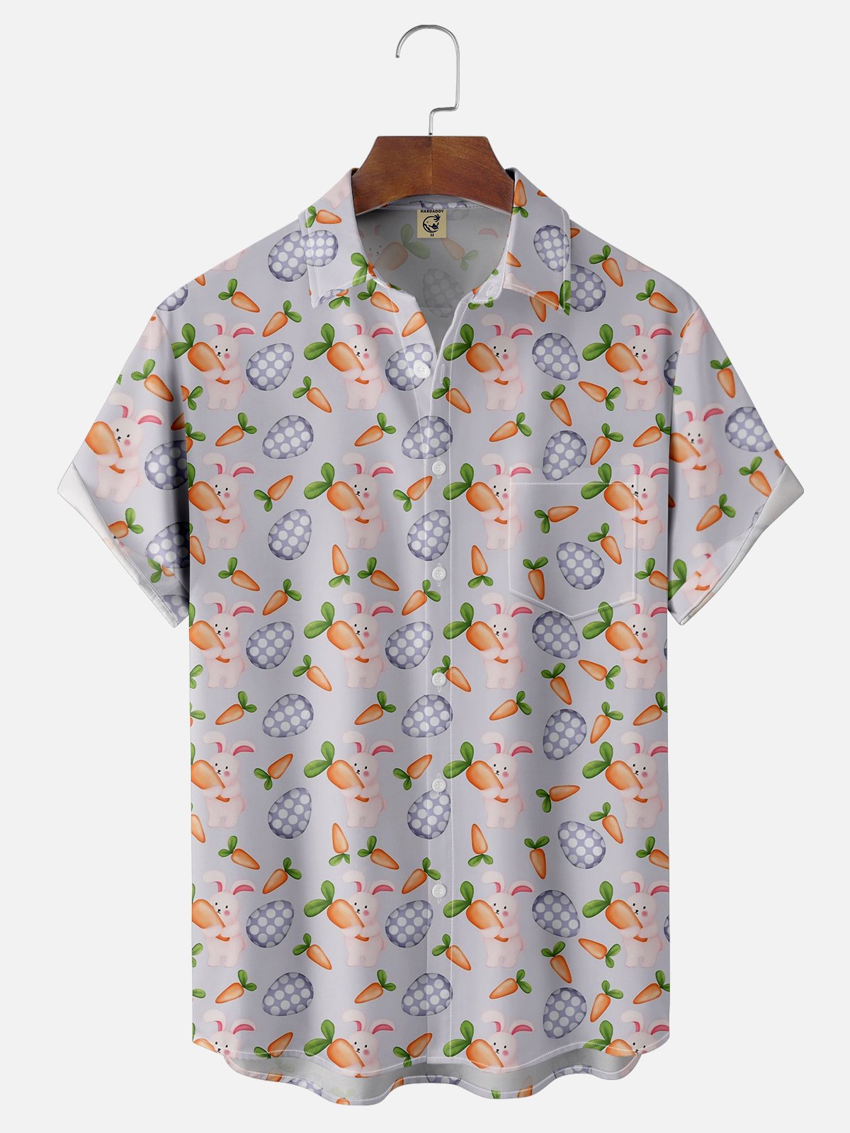 Moisture-wicking Easter Bunny Rabbit Eggs Carrots Chest Pocket Casual Shirt