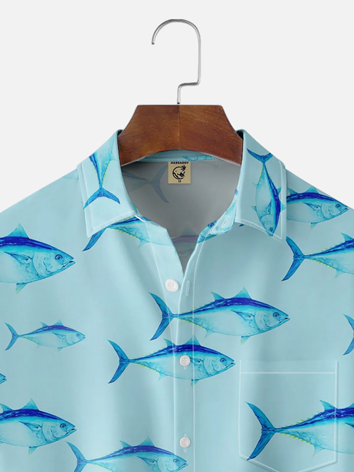 Moisture-wicking Marine Fish Chest Pocket Hawaiian Shirt