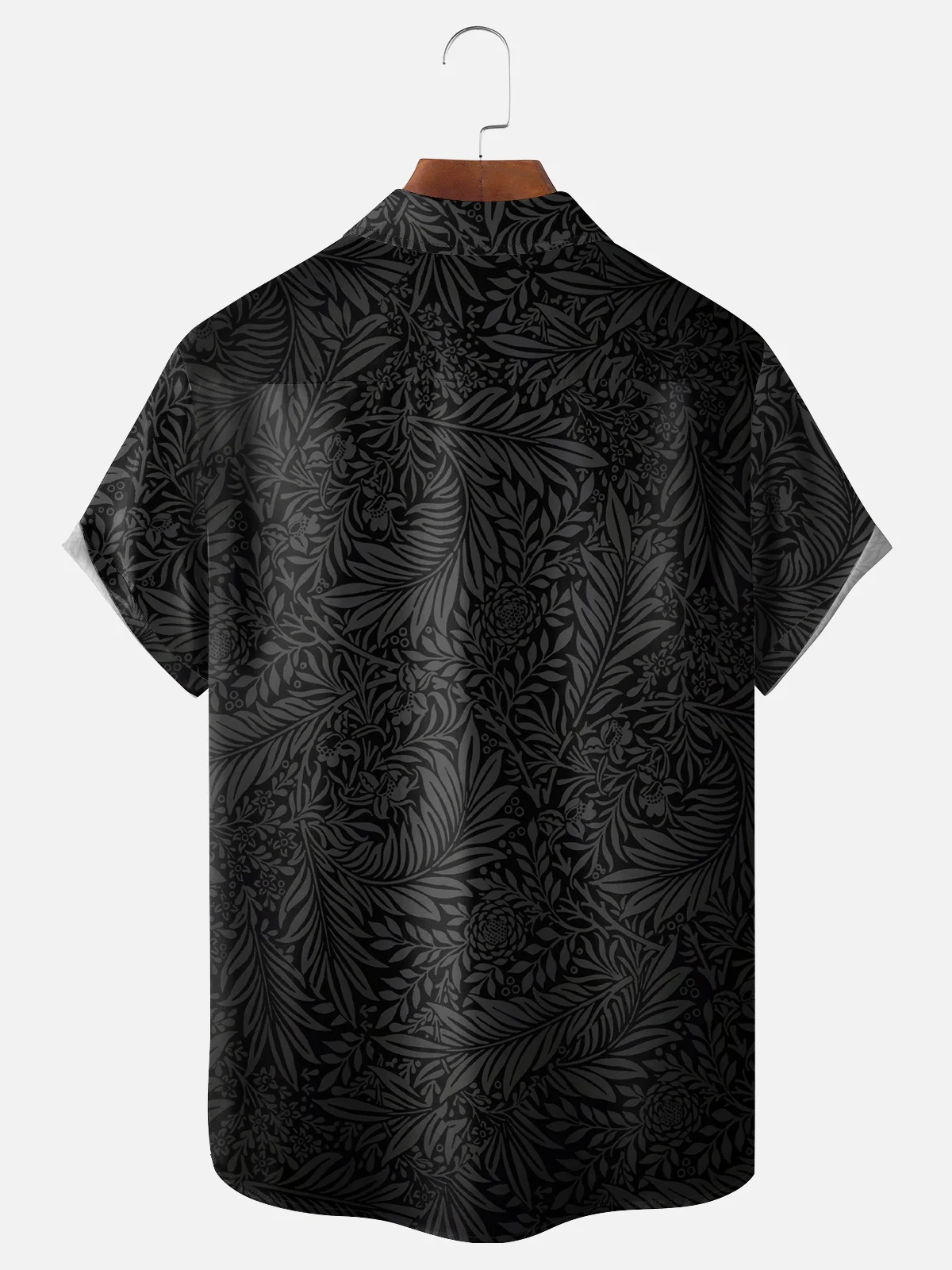 Moisture Wicking Black Botanical Chest Pocket Hawaiian Shirt