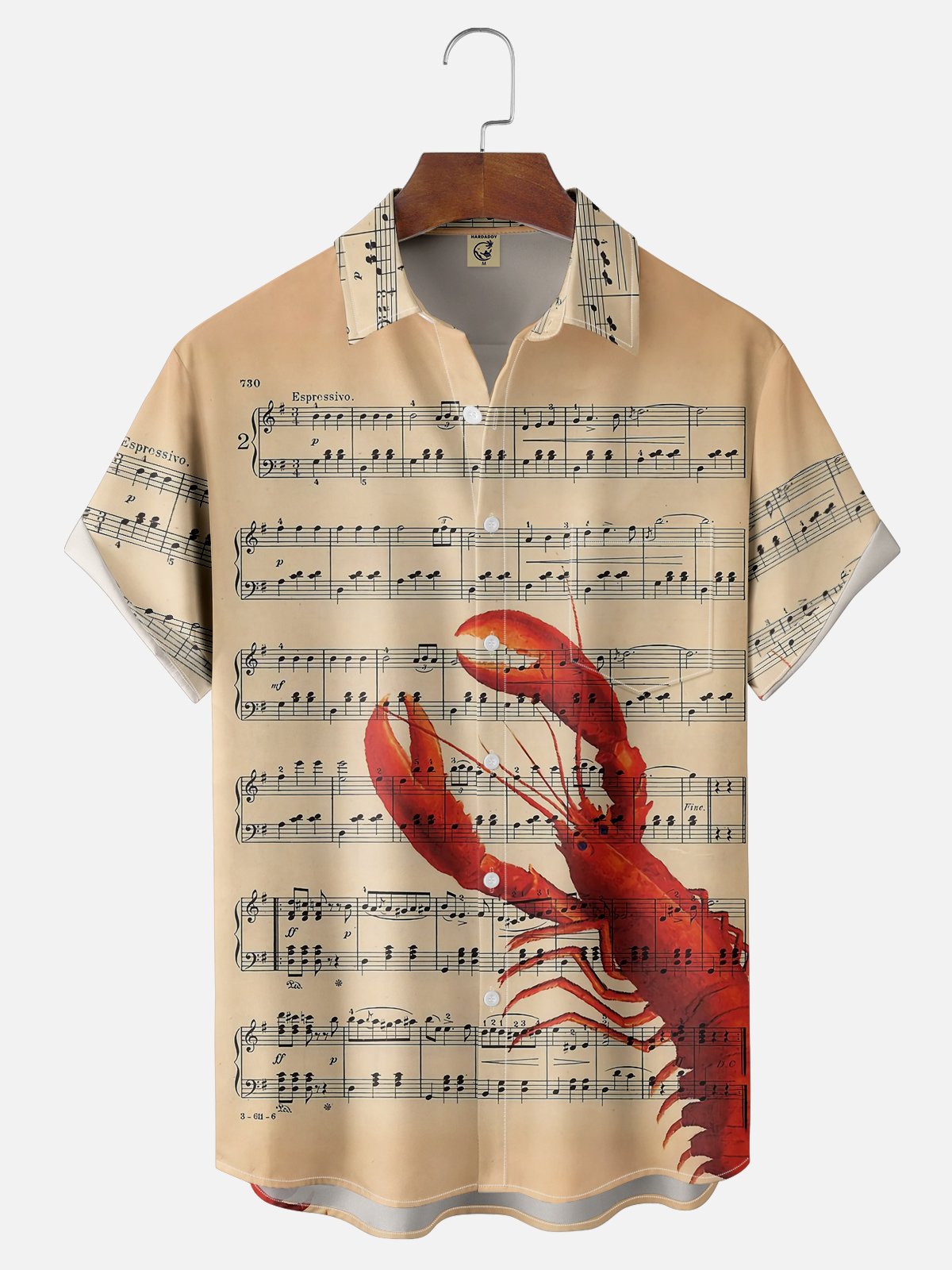 Moisture-wicking Sheet Music Lobster Chest Pocket Hawaiian Shirt