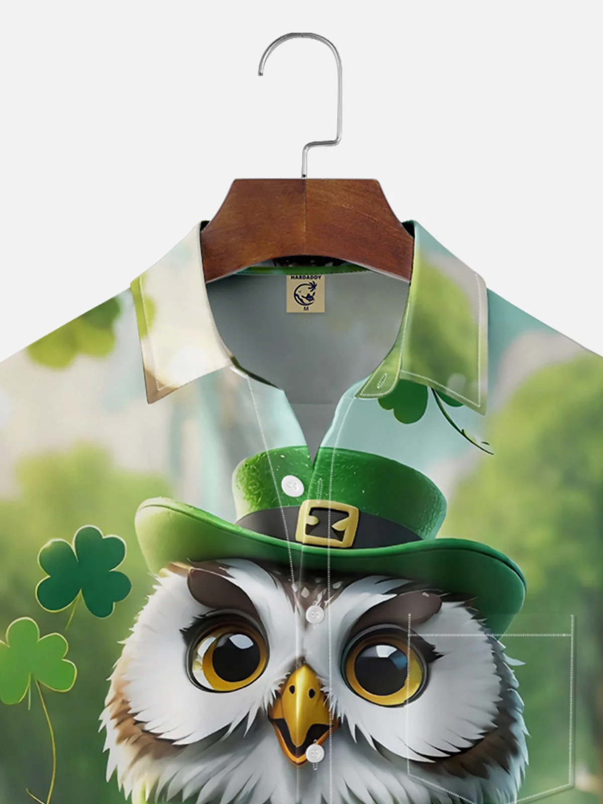 Moisture Wicking St. Patrick's Day Shamrock Owl Chest Pocket Hawaiian Shirt