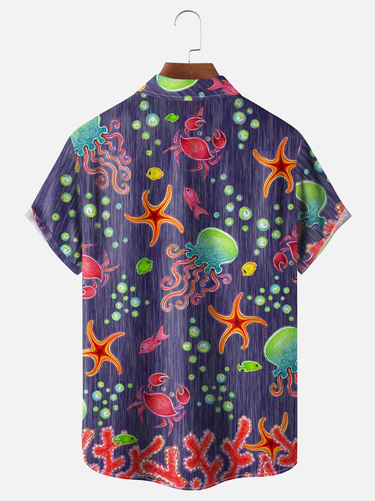 Moisture-wicking Starfish Octopus Coral Crab Chest Pocket Hawaiian Shirt