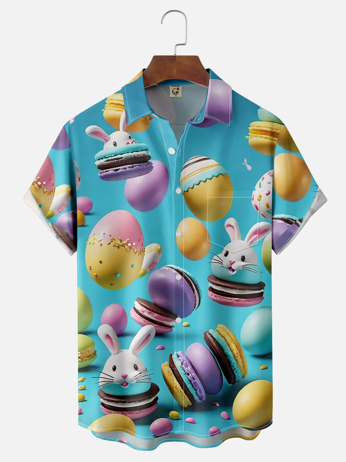 Moisture-wicking Easter Bunny Egg Art Chest Pocket Casual Shirt