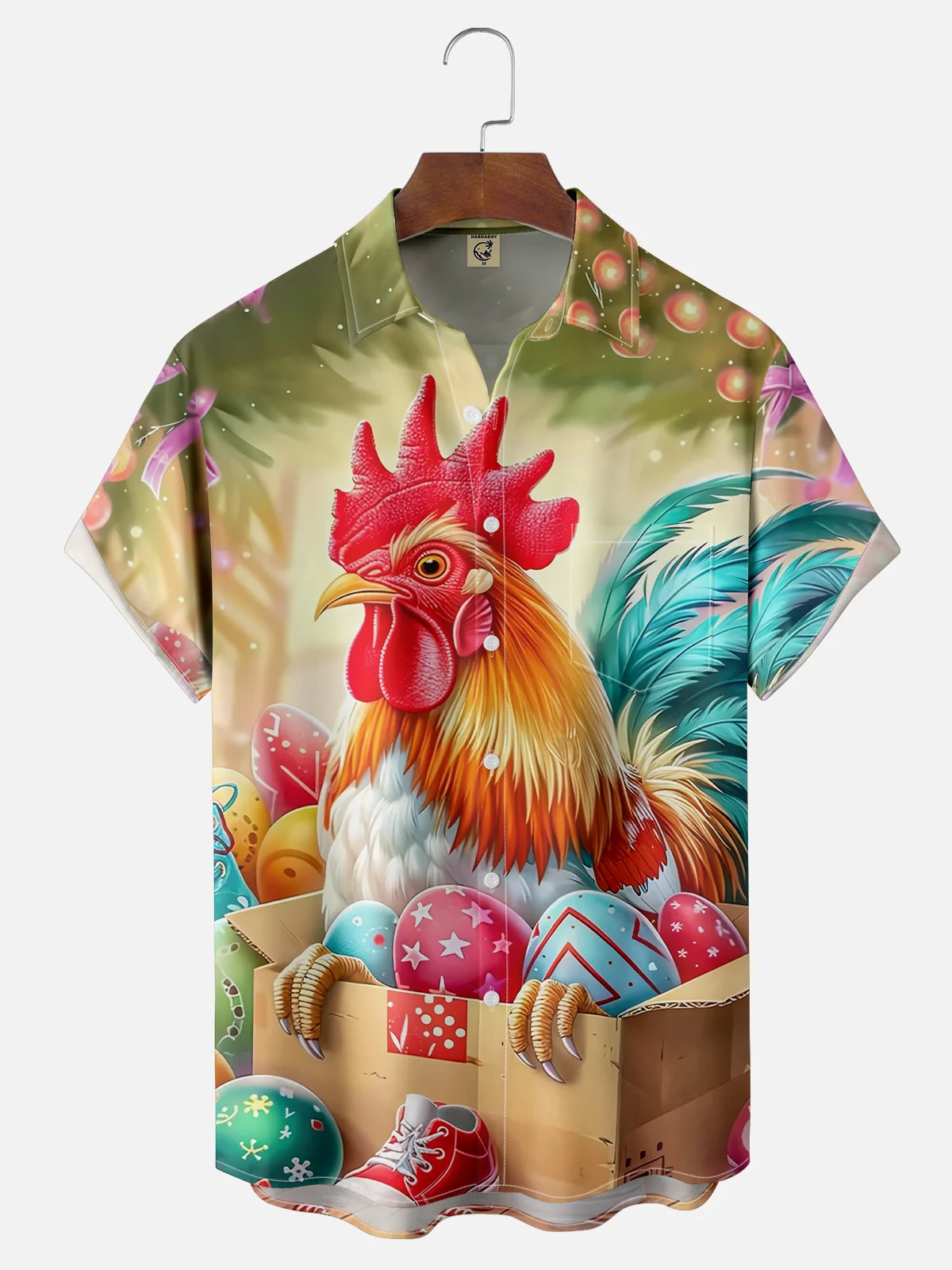 Moisture-wicking Happy Easter Rooster and Eggs Chest Pocket Casual Shirt