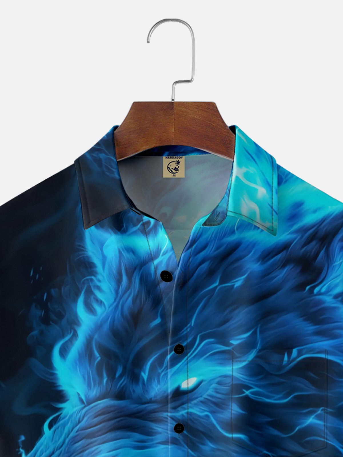 Moisture Wicking Gradient Wolf Chest Pocket Casual Hawaiian Shirt