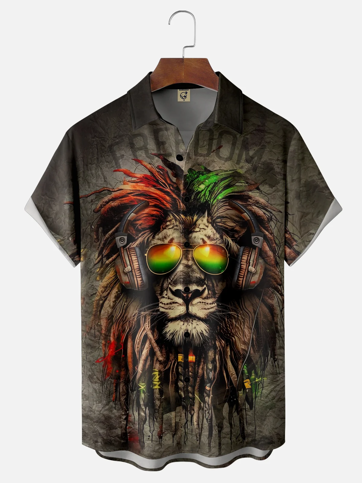 Moisture-wicking Rock Art Reggae Lion Chest Pocket Hawaiian Shirt