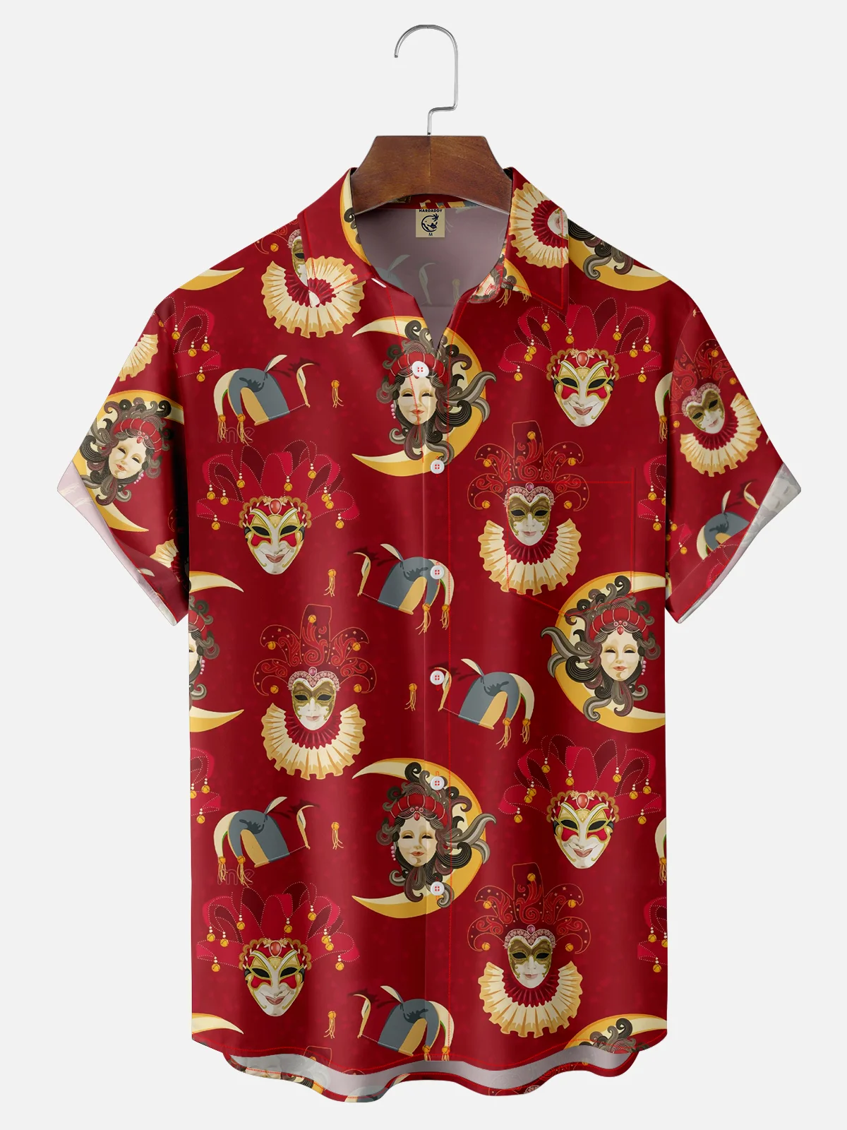 Moisture-wicking Mardi Gras Mask Moon Chest Pocket Casual Shirt