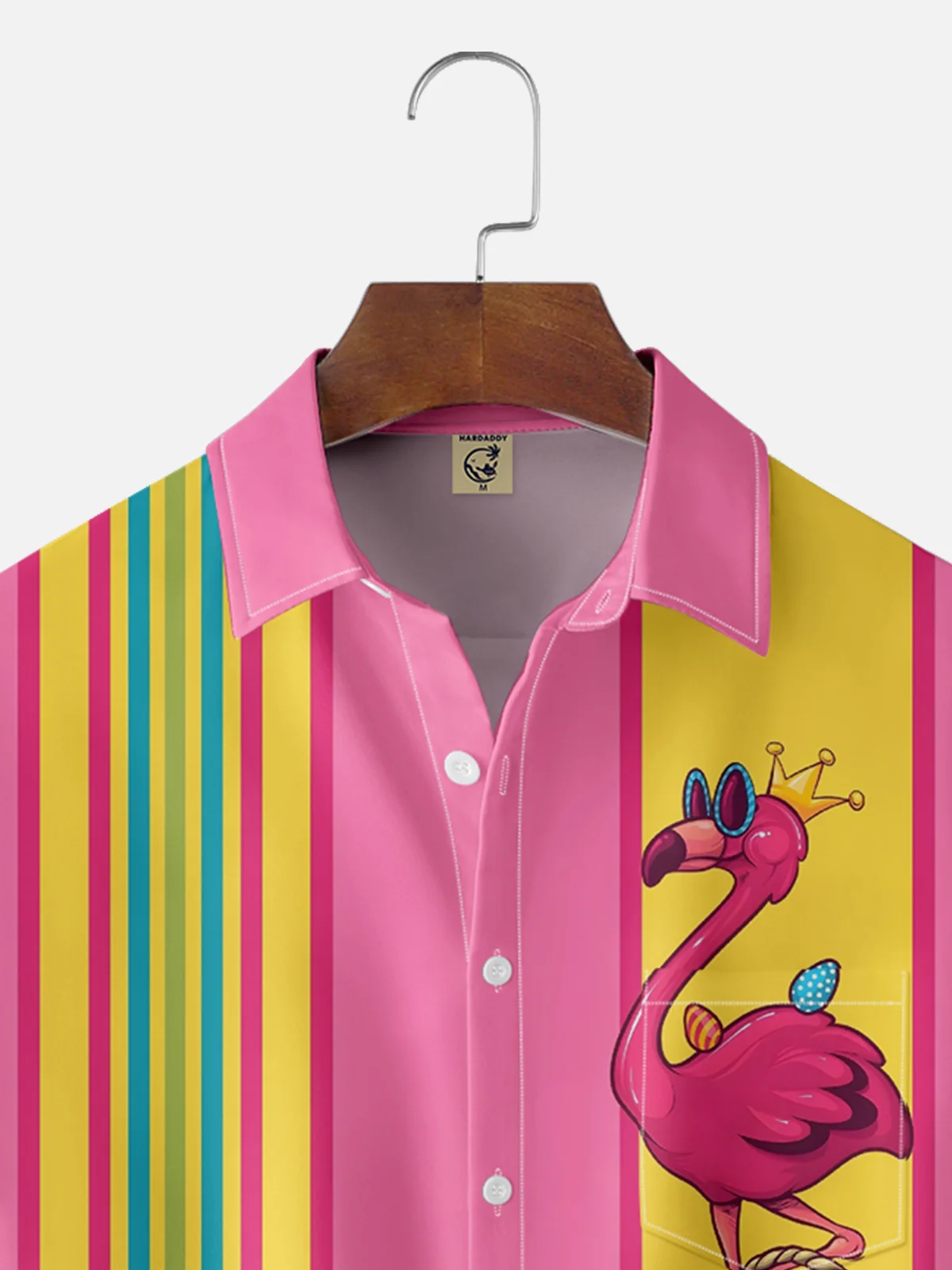 Moisture-wicking Happy Easter Flamingo Egg Chest Pocket Bowling Shirt