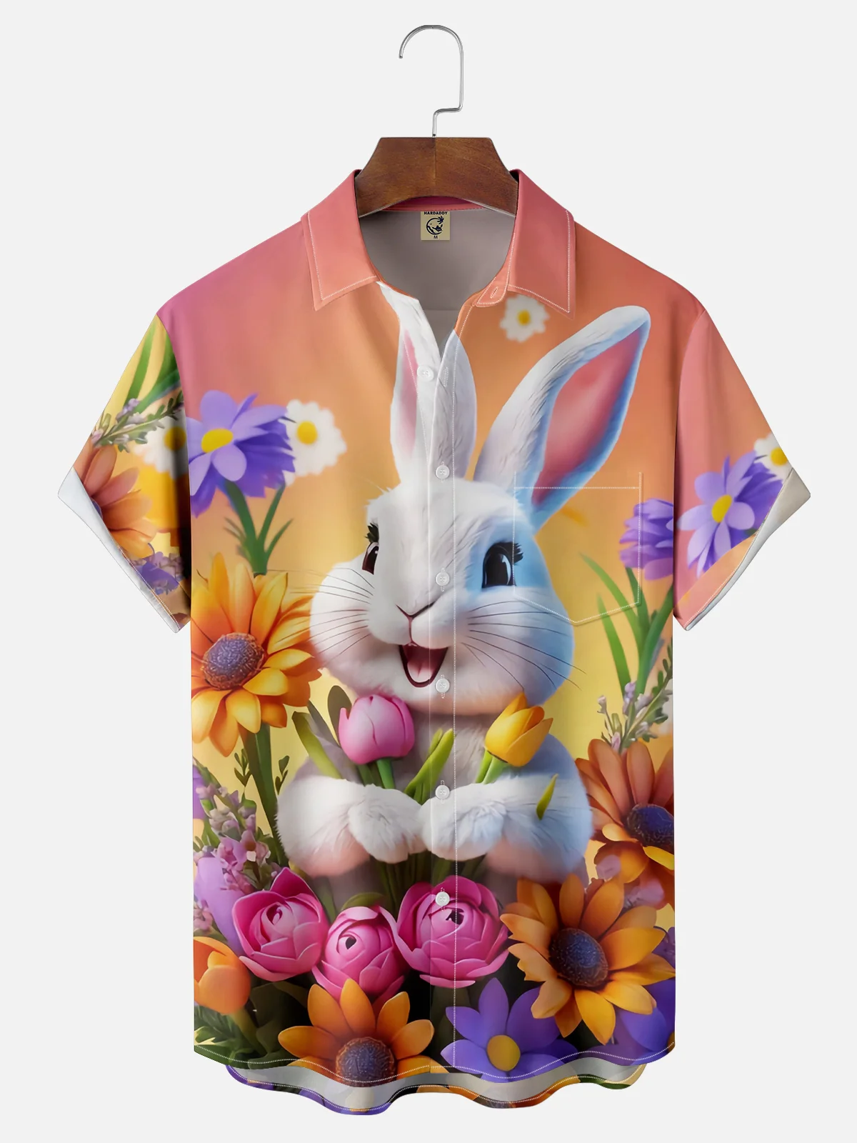 Moisture-wicking Easter Bunny Rabbit Eggs Chest Pocket Casual Shirt