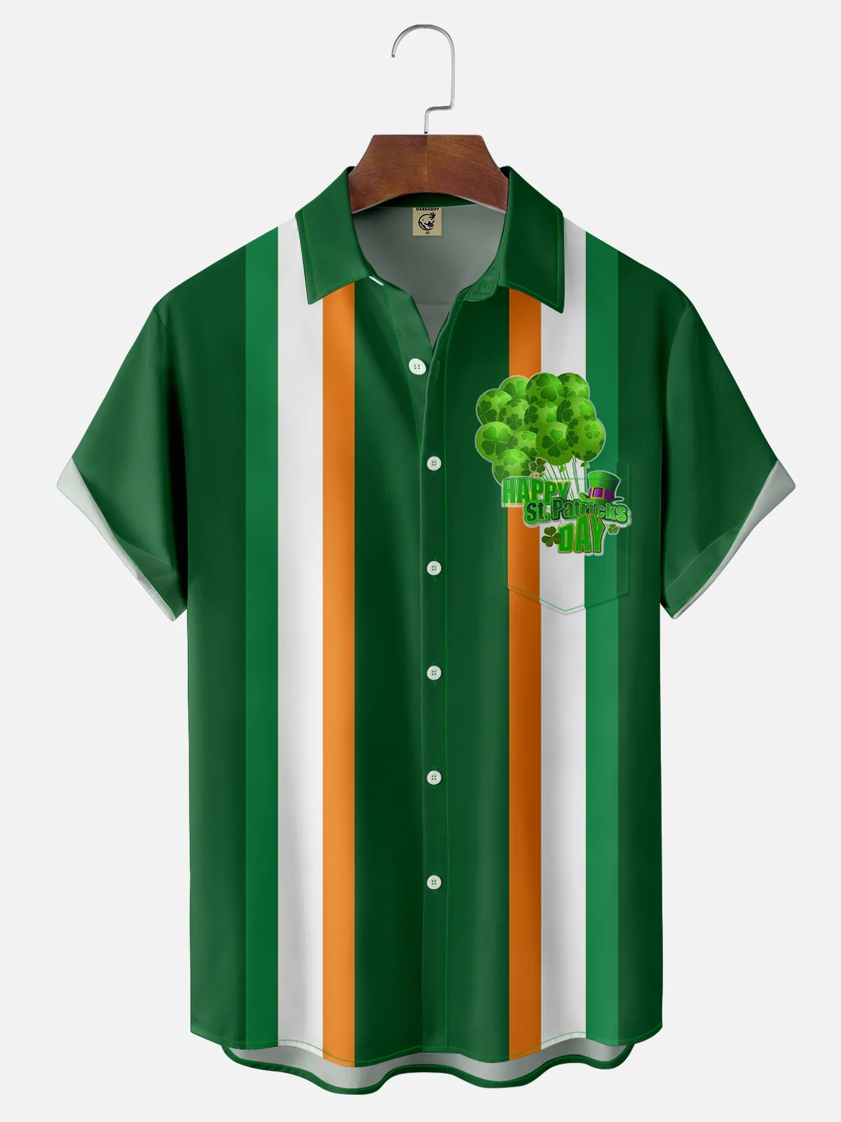 Moisture-wicking Happy St. Patrick'S Day Striped Balloons Chest Pocket Bowling Shirt