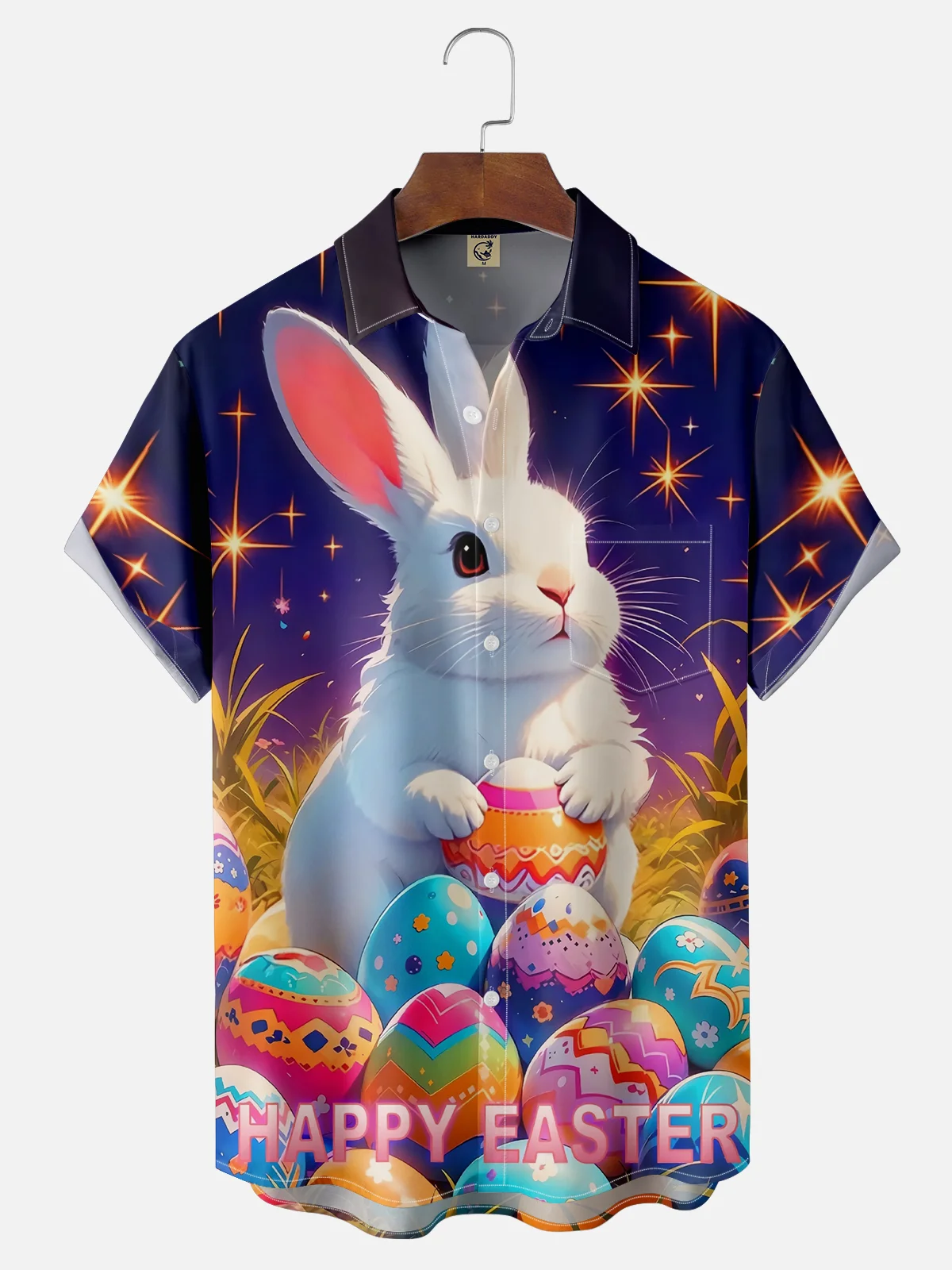 Moisture-wicking Happy Easter Rabbit Egg Chest Pocket Casual Shirt